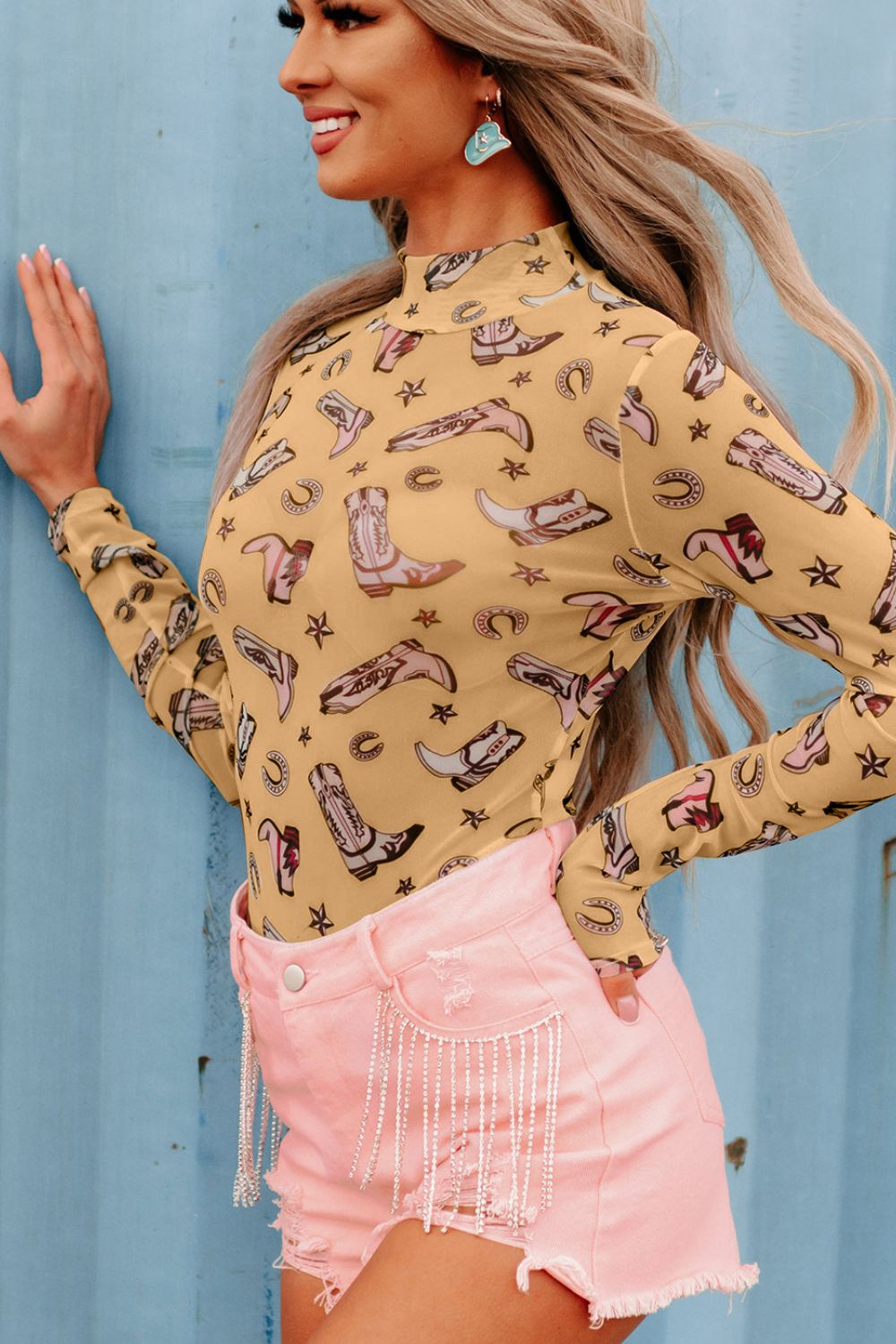 Country Cowgirl Sheer Long Sleeve Bodysuit