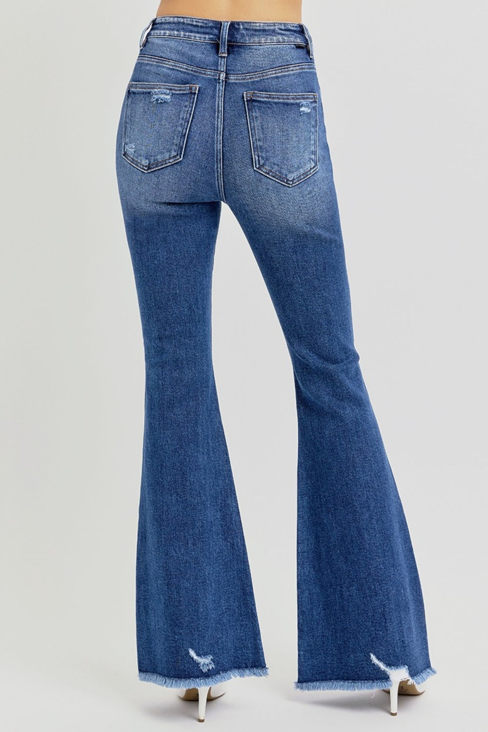 RISEN Distressed Raw Hem Flare Jeans