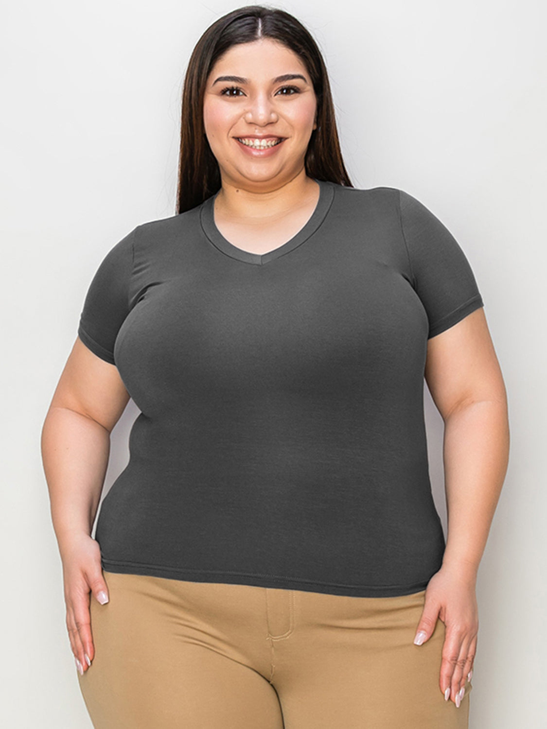 Basic Solid Vneck High-Low Tee