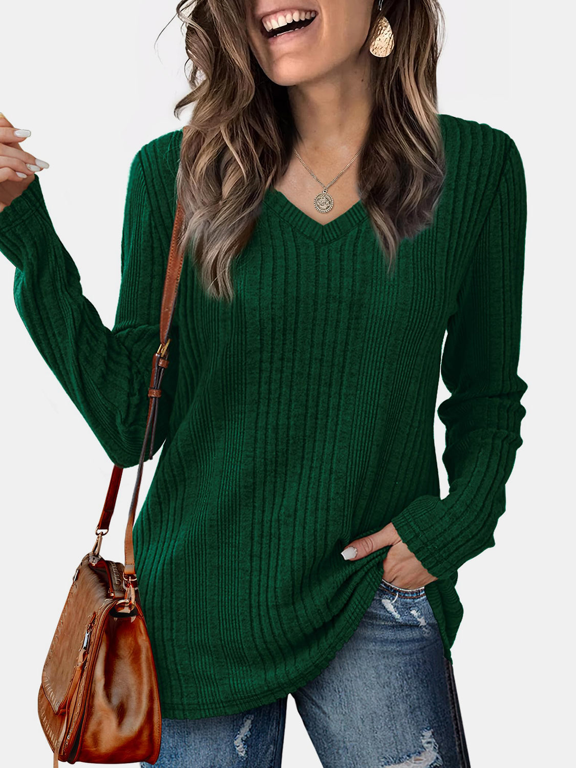 Vneck Long Sleeve Solid Shirt