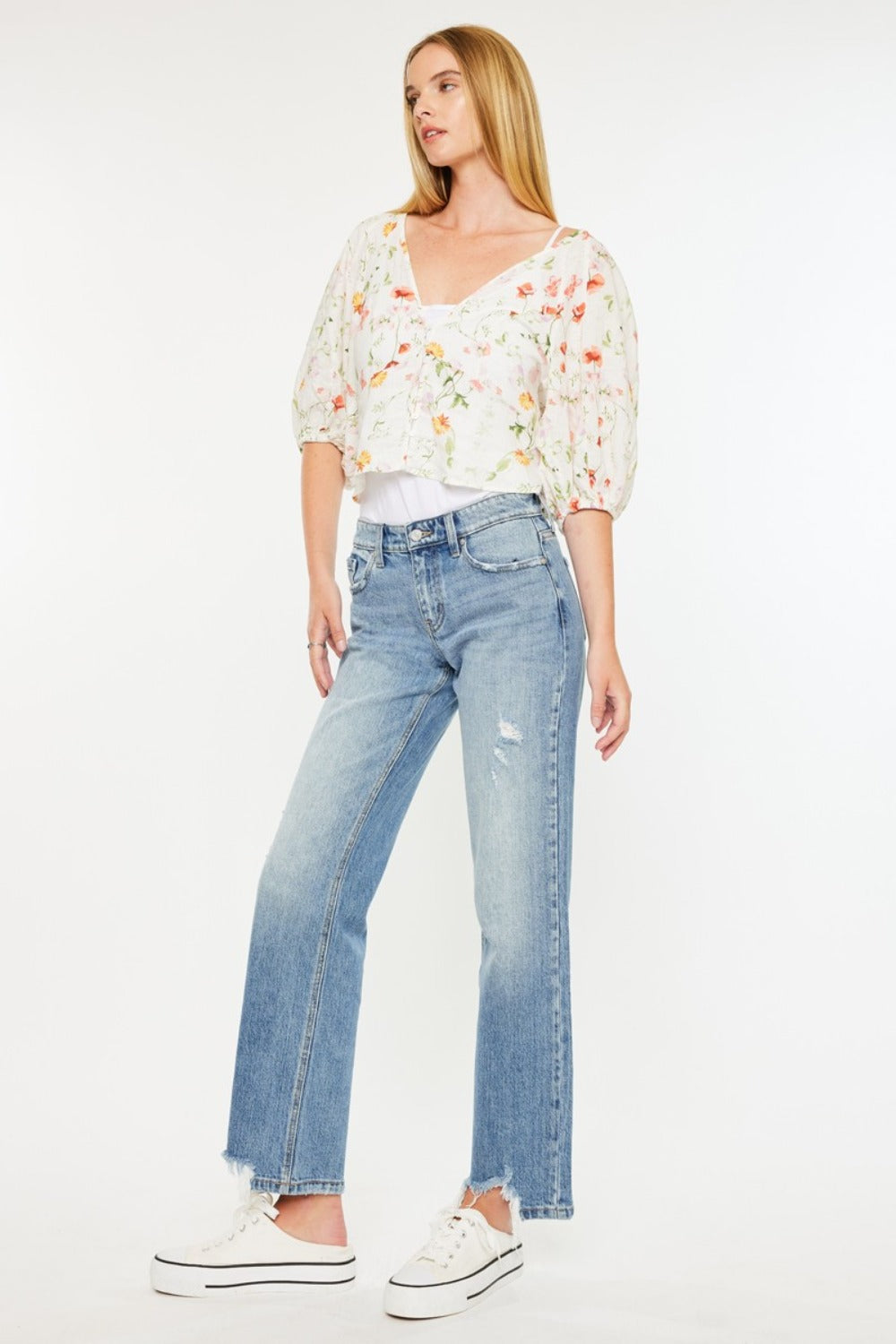 Kancan Frayed Hem Straight Jeans