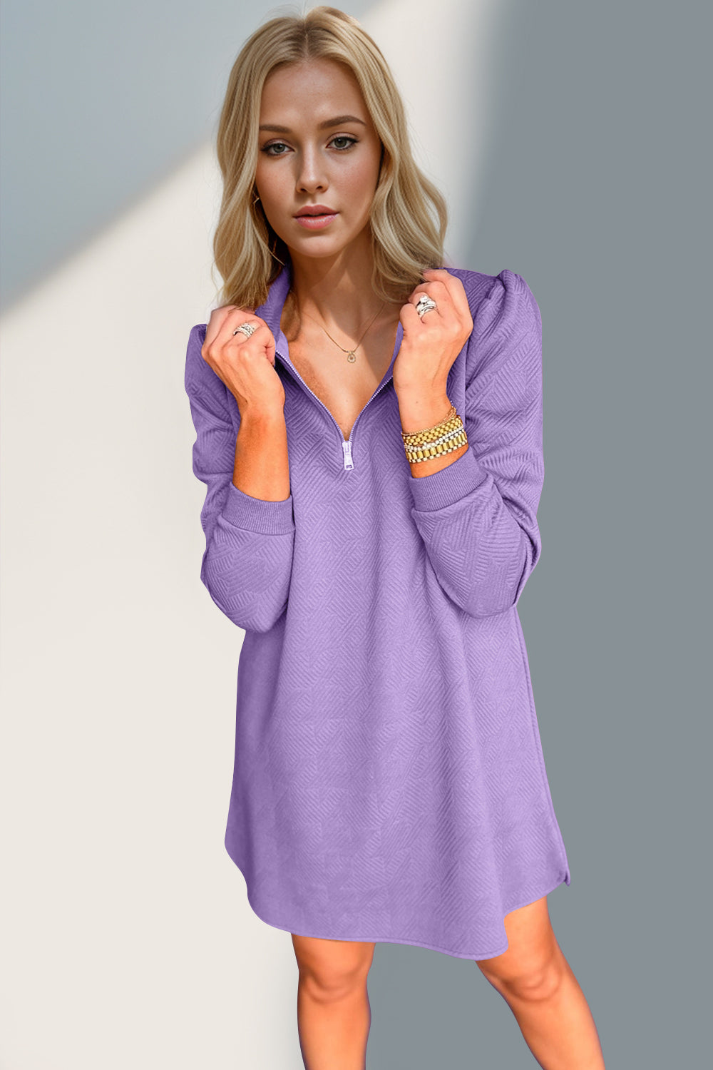 Textured Quarter Zip Tshirt Dress