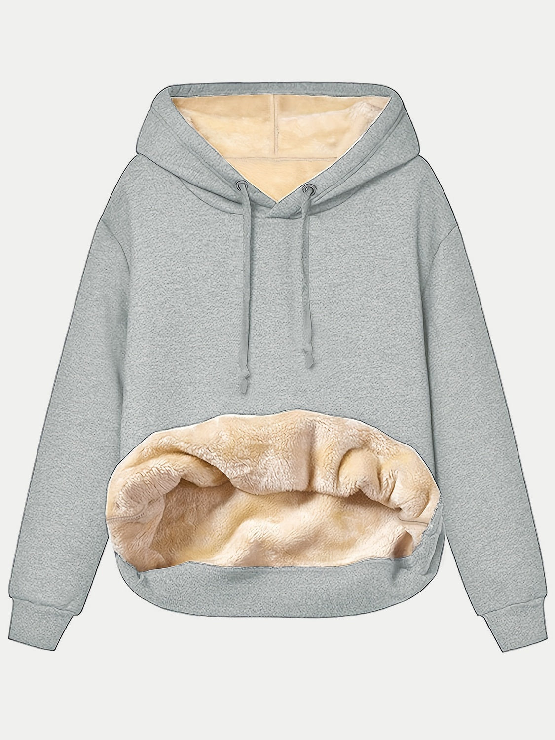 Drawstring Long Sleeve Hoodie with Fleece Lining