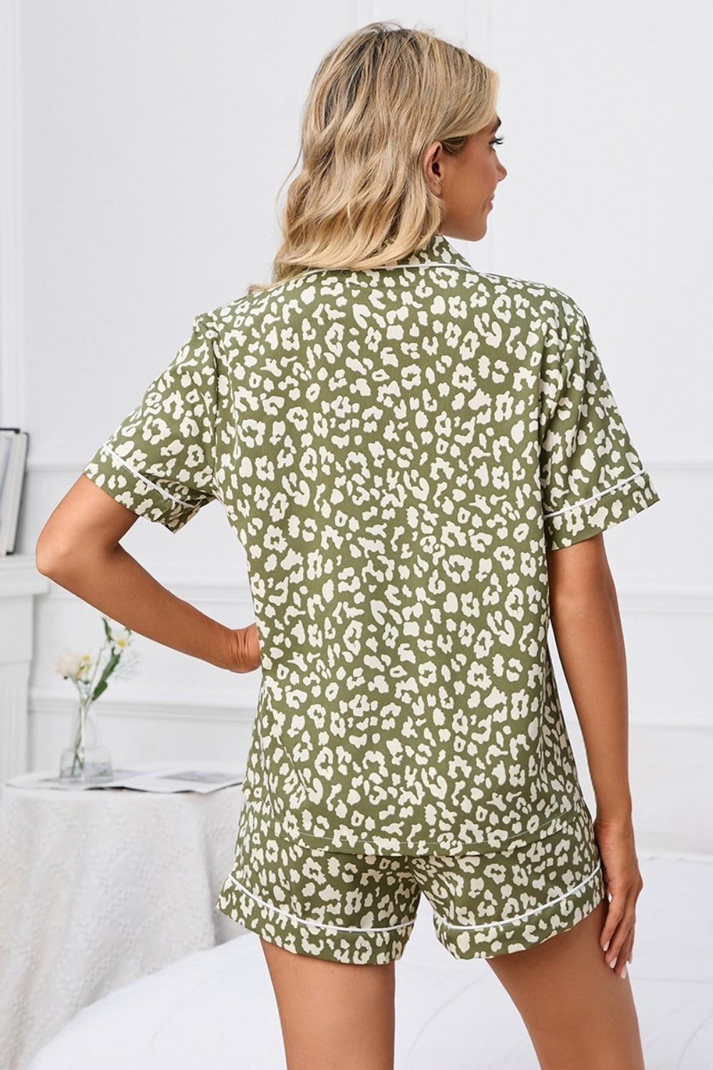 Leopard Short Sleeve Top and Shorts Lounge Set