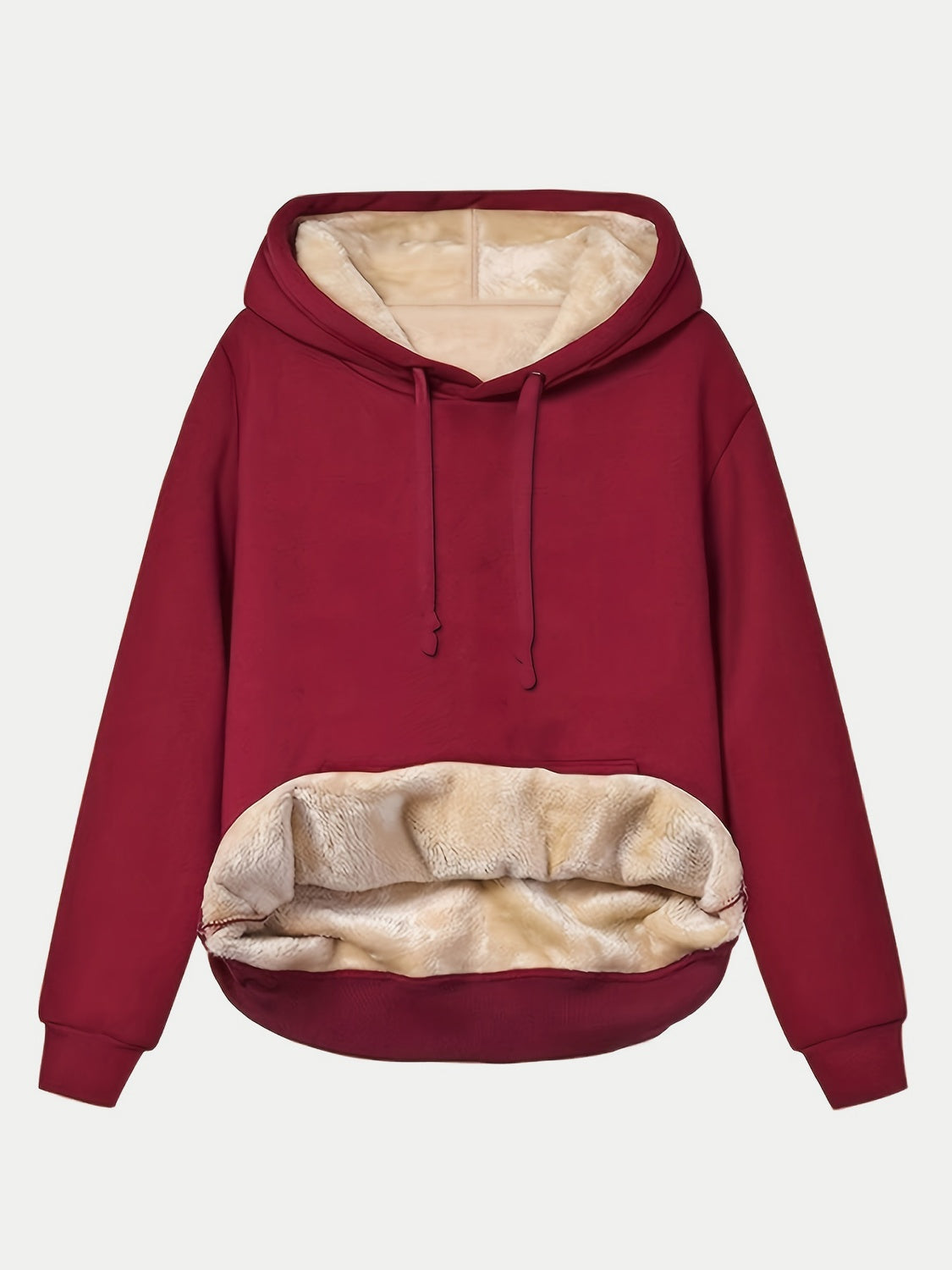 Drawstring Long Sleeve Hoodie with Fleece Lining