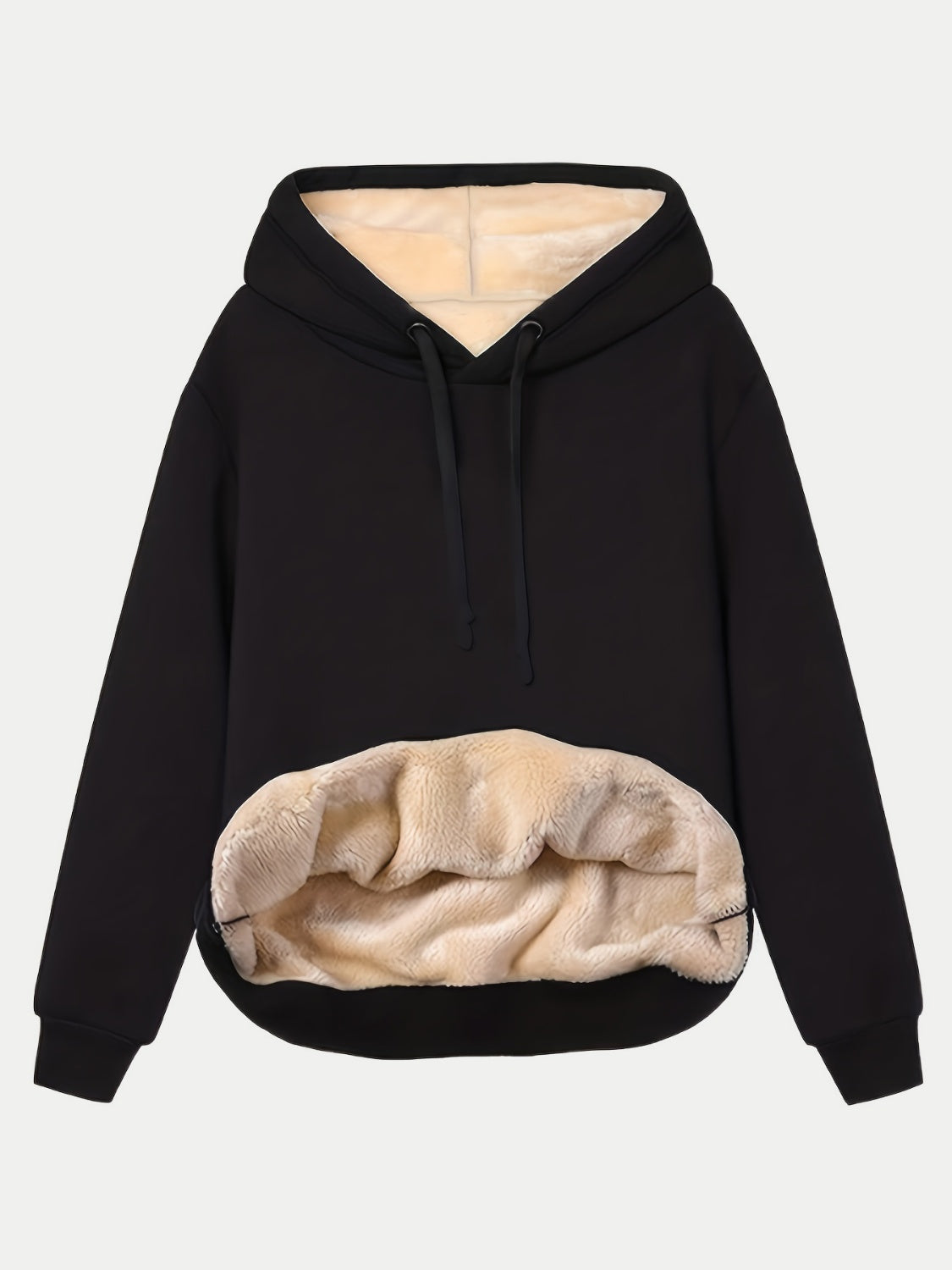 Drawstring Long Sleeve Hoodie with Fleece Lining