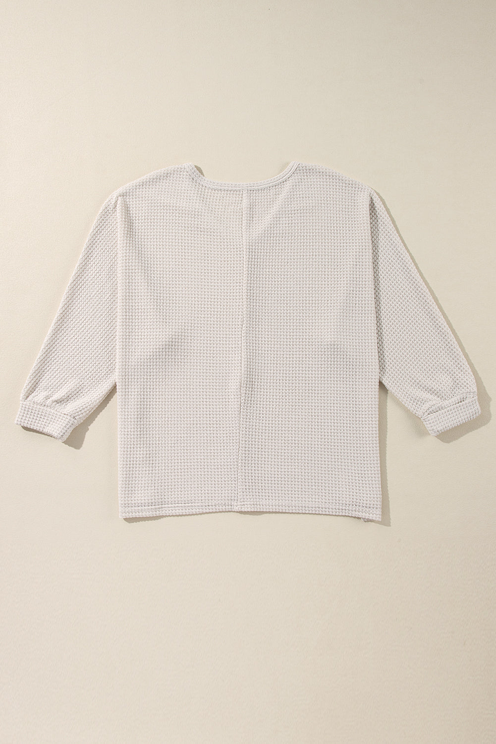 Waffleknit Side Slit Vneck Long Sleeve Top