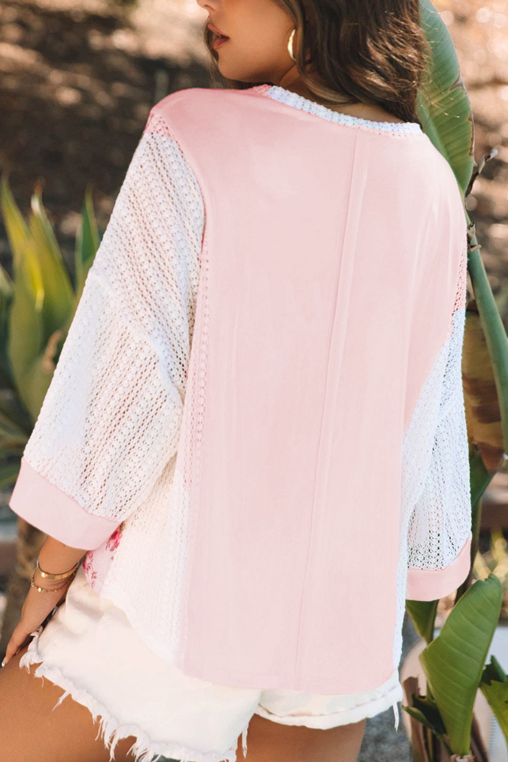 Floral V-Neck Three-Quarter Sleeve Blouse