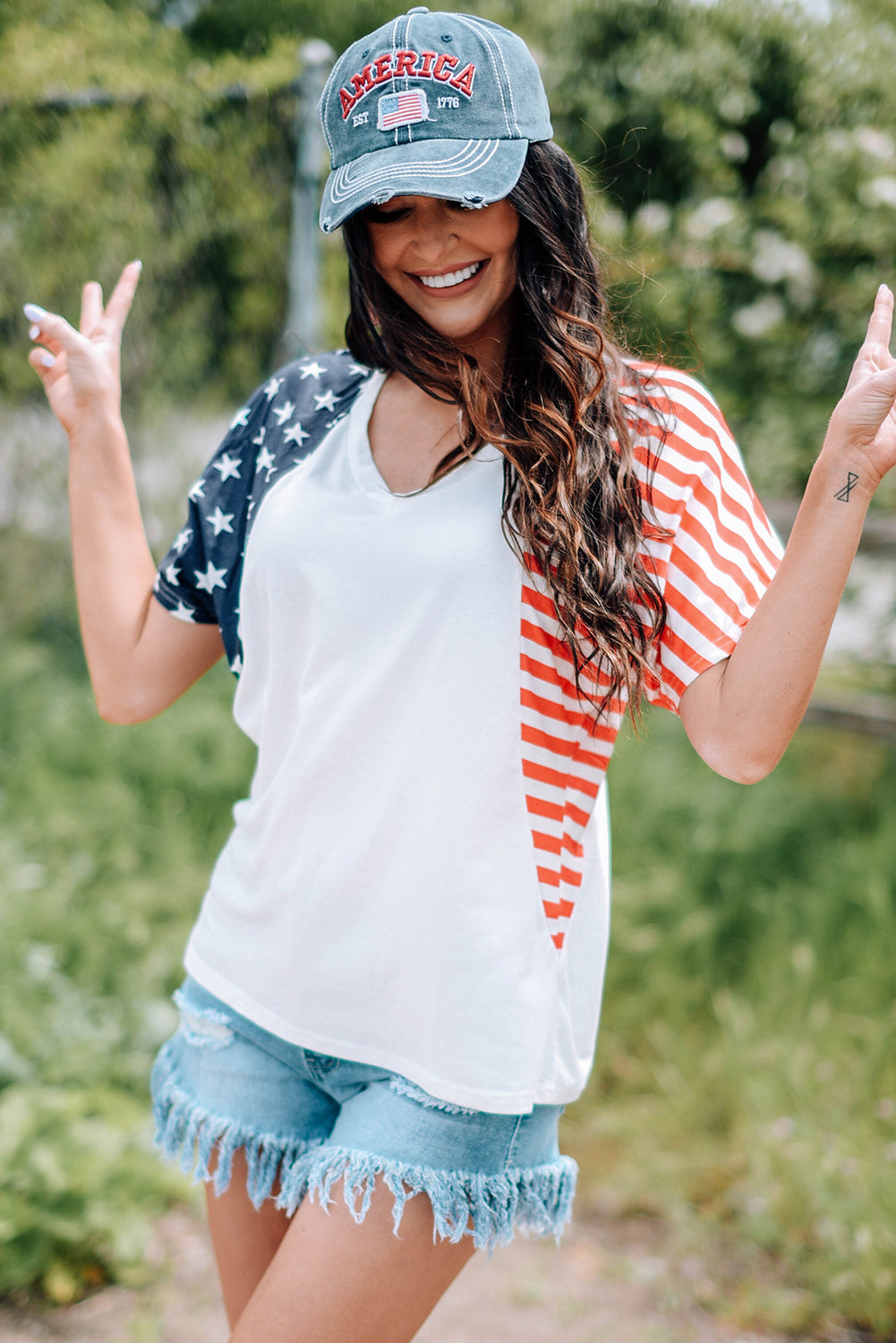 *APP EXCLUSIVE* USA Flag Vneck Tee