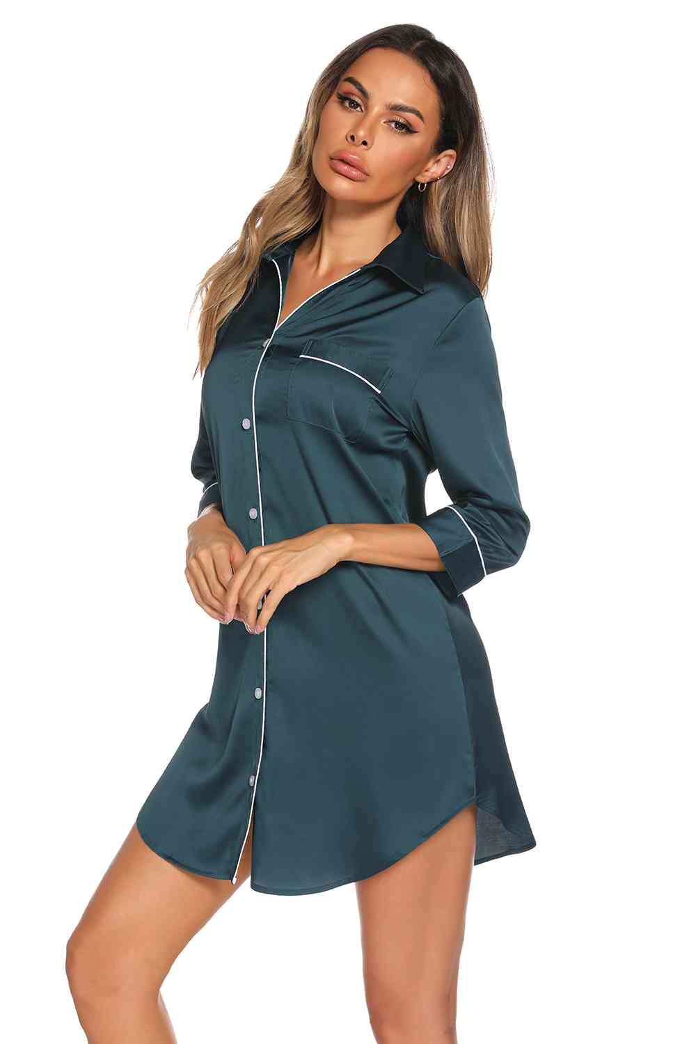 *APP EXCLUSIVE* Button Up Collared Neck Night Dress with Pocket