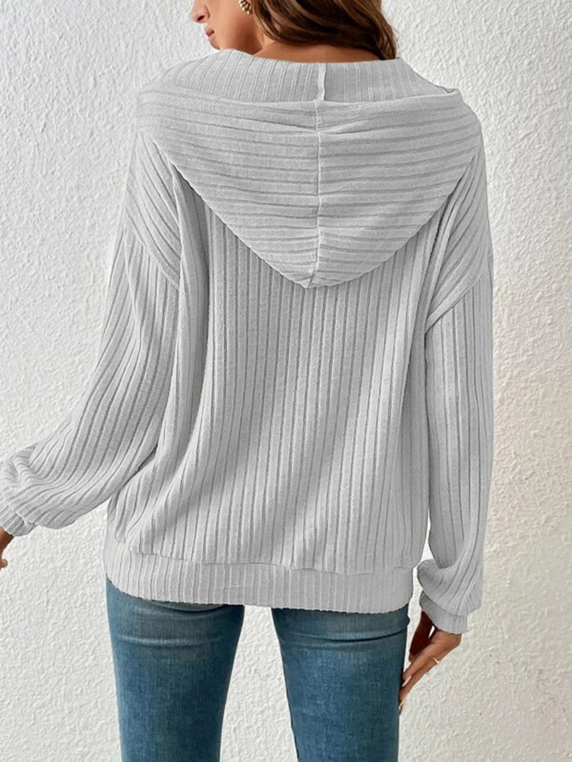 *APP EXCLUSIVE* Ribbed Dropped Shoulder Drawstring Hoodie