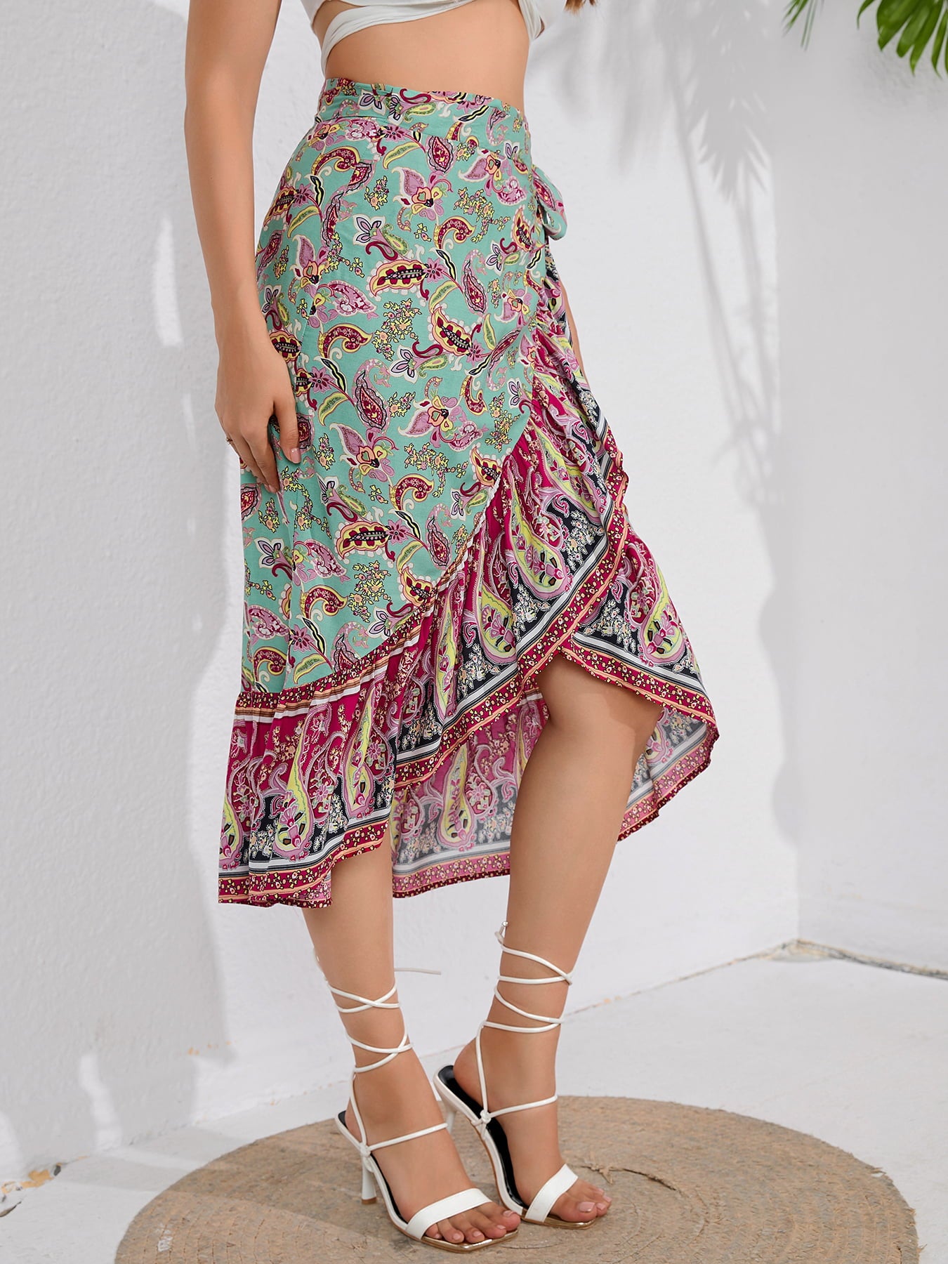 *APP EXCLUSIVE* Wrap Flounce Hem Midi Skirt