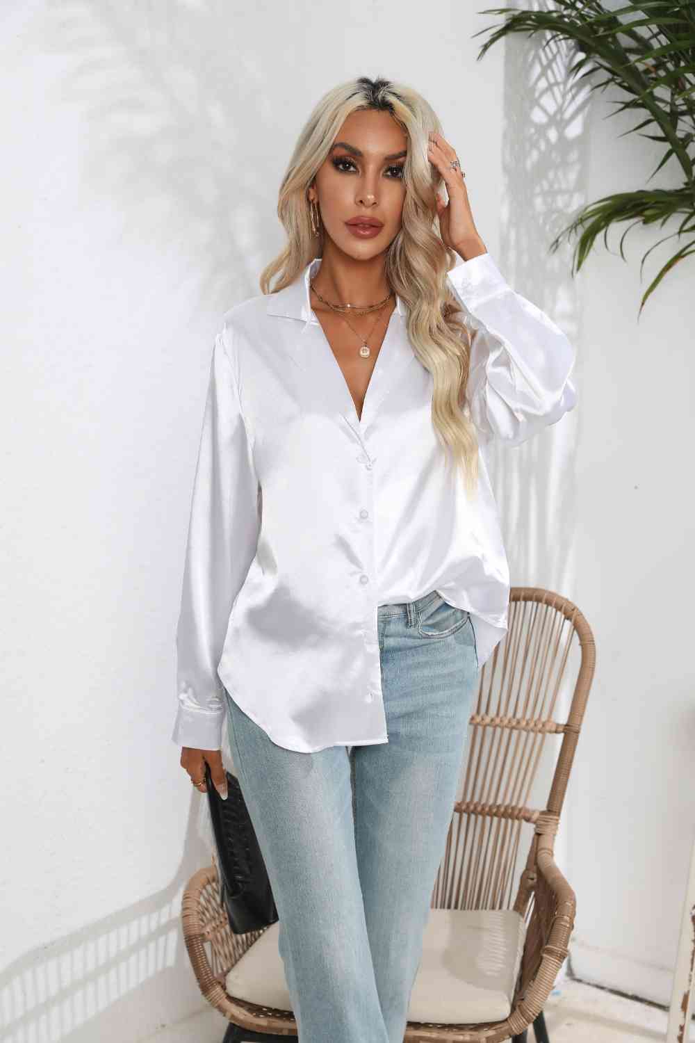*APP EXCLUSIVE* Satin Button Up Long Sleeve Shirt