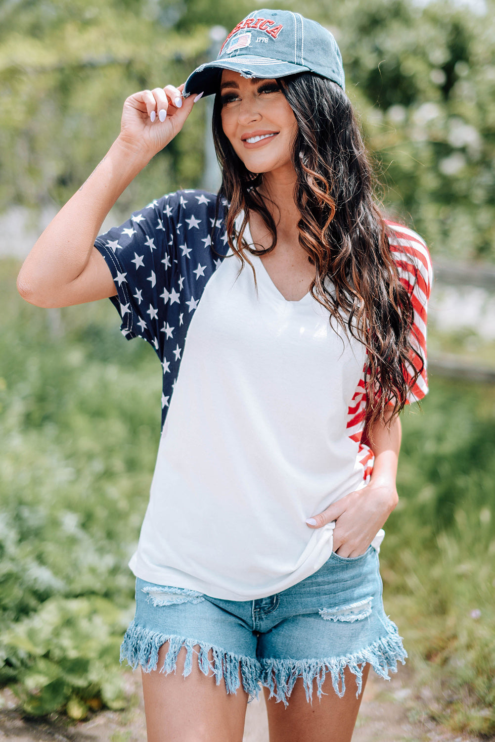 *APP EXCLUSIVE* USA Flag Vneck Tee