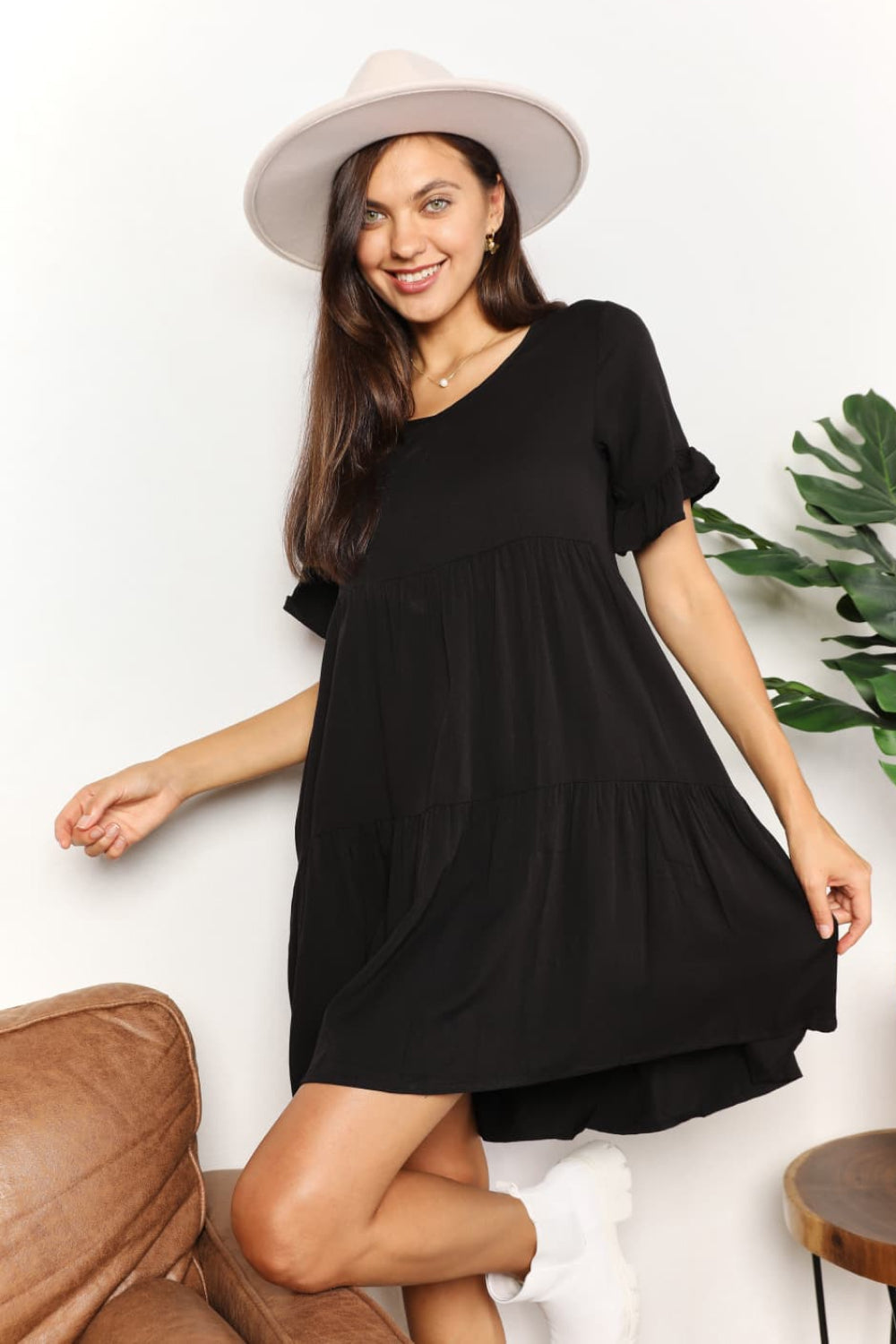 *APP EXCLUSIVE* Vneck Flounce Sleeve Tiered Dress