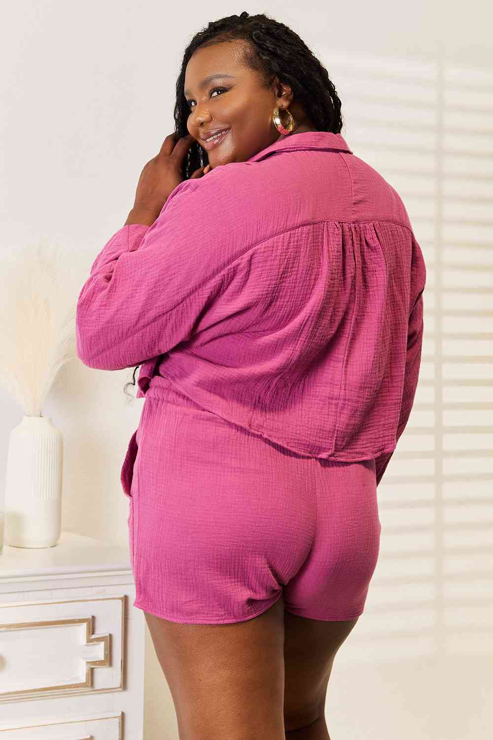 *APP EXCLUSIVE* Buttoned Long Sleeve Top and Shorts Set
