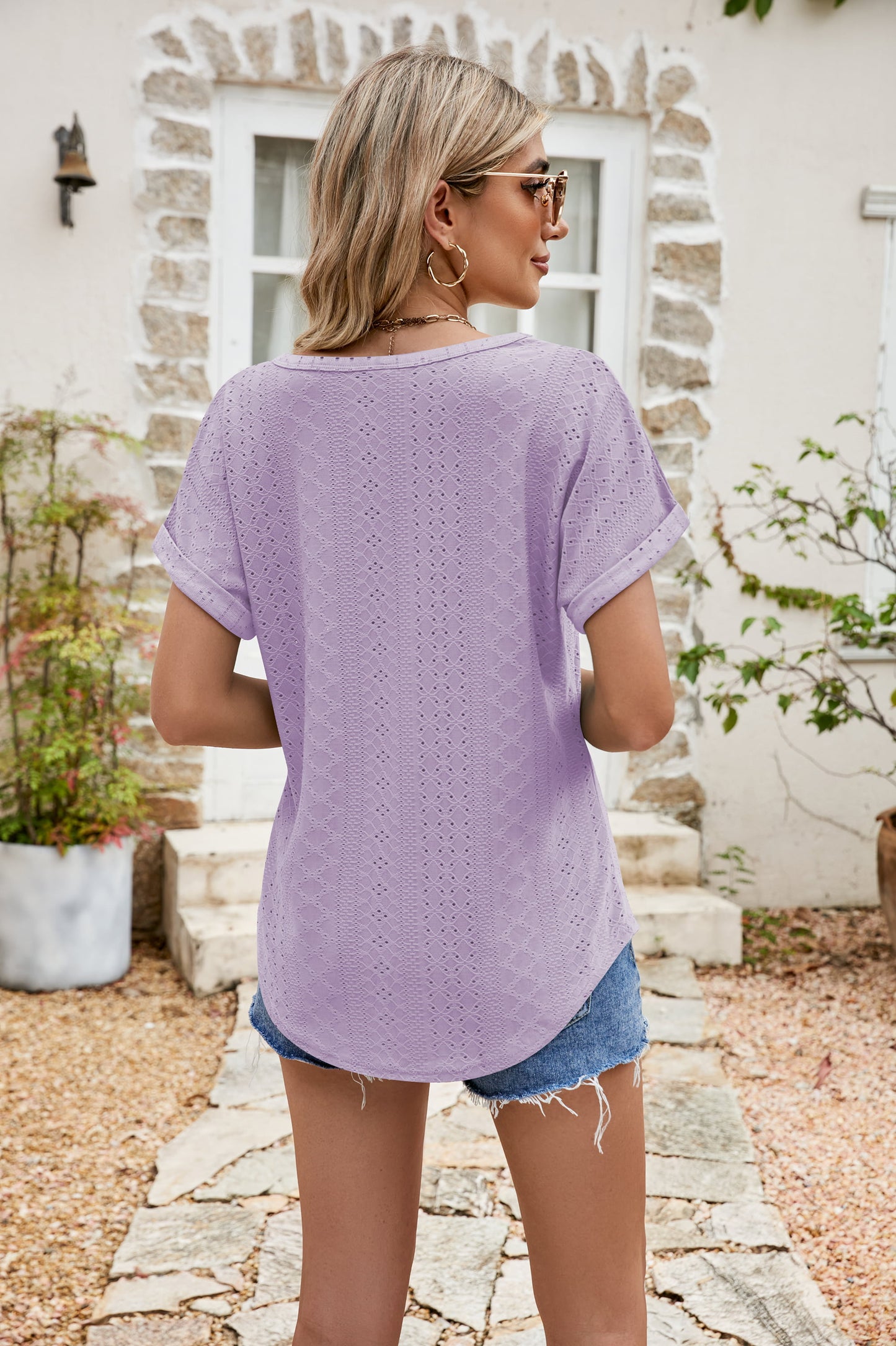 * APP EXCLUSIVE* Eyelet Short Sleeve Top