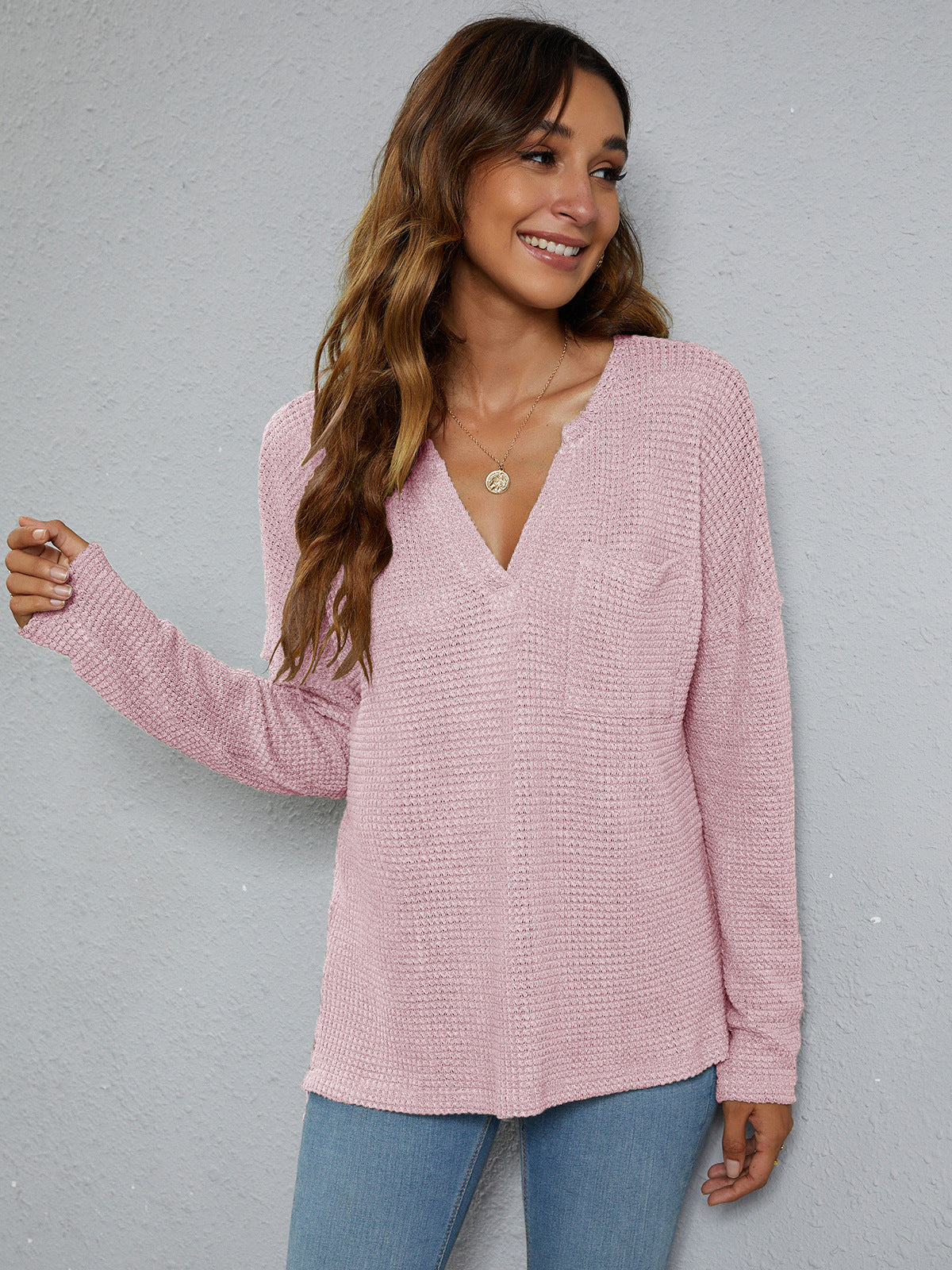 *APP EXCLUSIVE* Dropped Shoulder High-Low Waffle-Knit Top