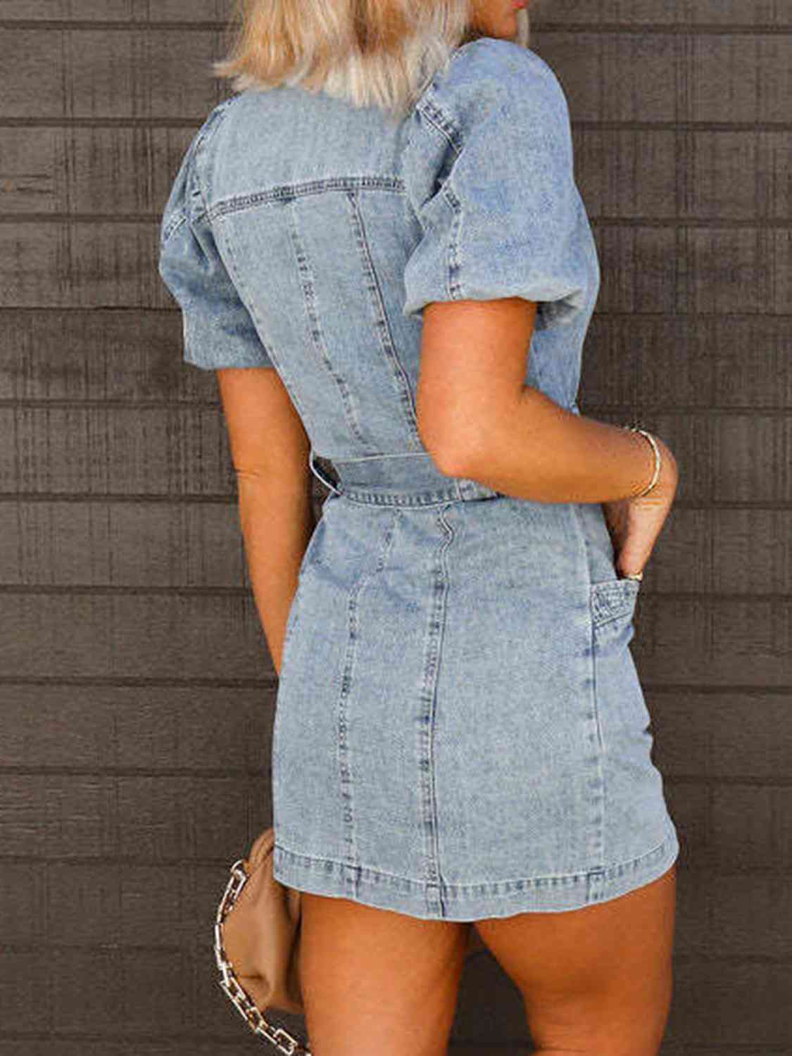 *APP EXCLUSIVE* Puff Sleeve Button Up Mini Denim Dress