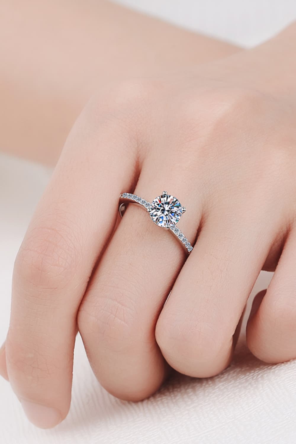 *APP EXCLUSIVE* 1 Carat Moissanite Rhodium-Plated Side Stone Ring