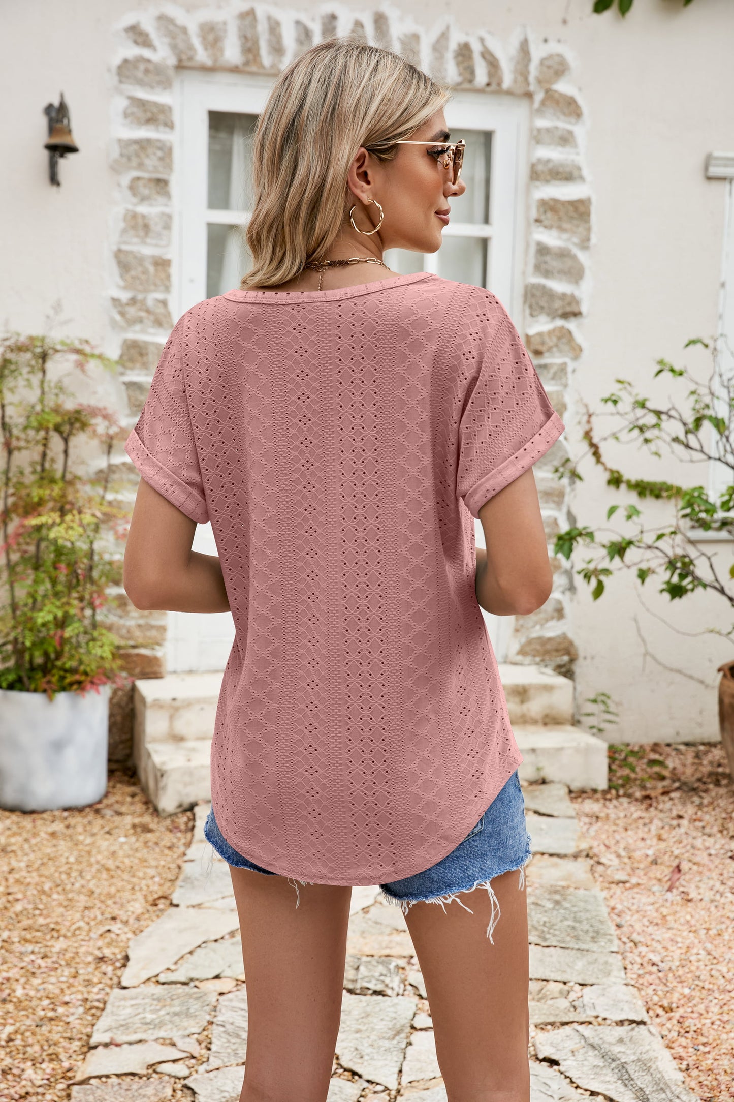 * APP EXCLUSIVE* Eyelet Short Sleeve Top