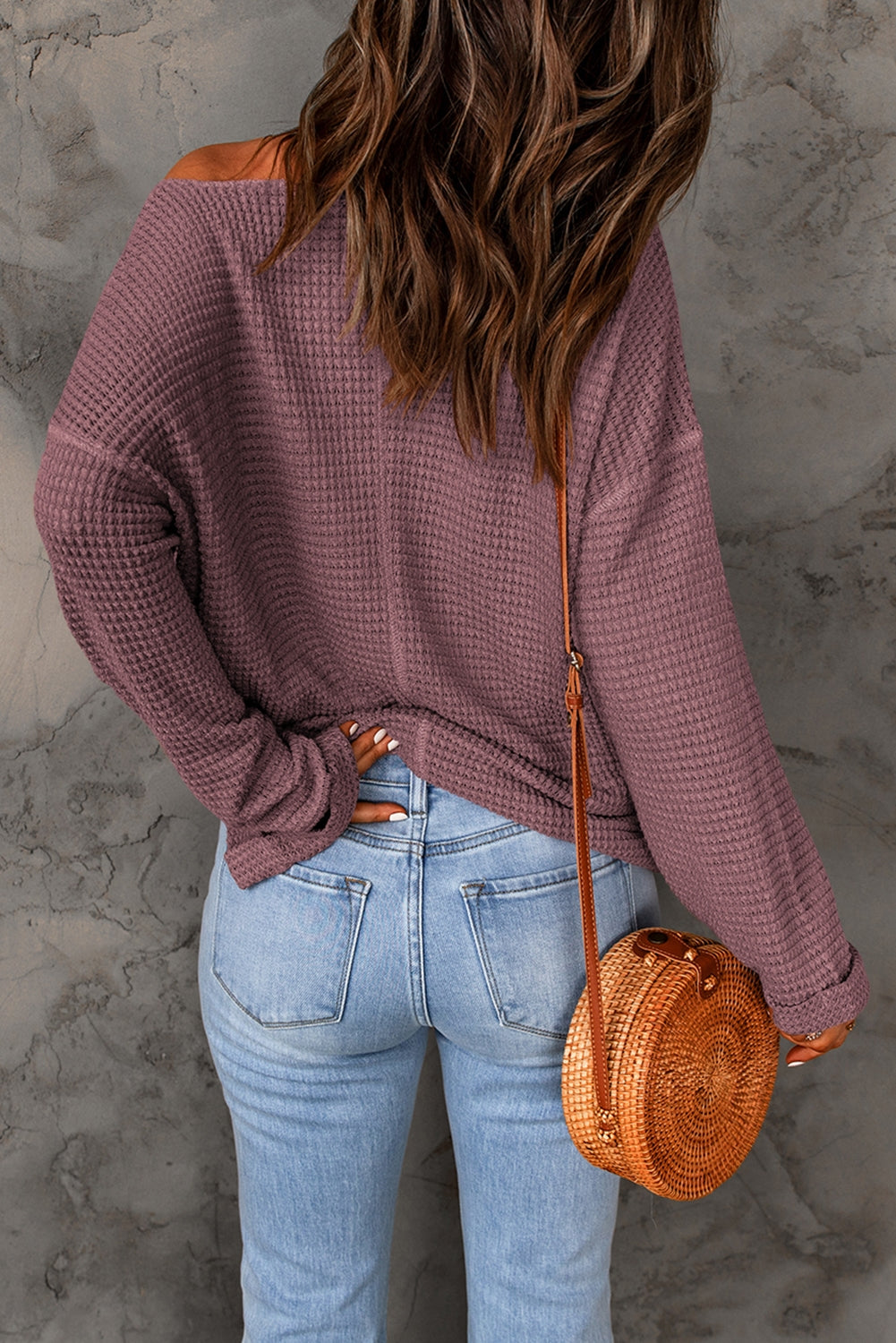 *APP EXCLUSIVE* Waffleknit Vneck Drop Shoulder Blouse