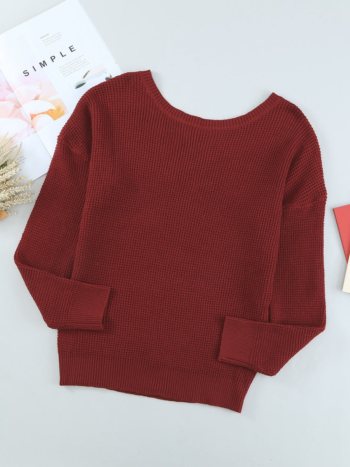 *App Exclusive* Crisscross Open Back Waffleknit Sweater