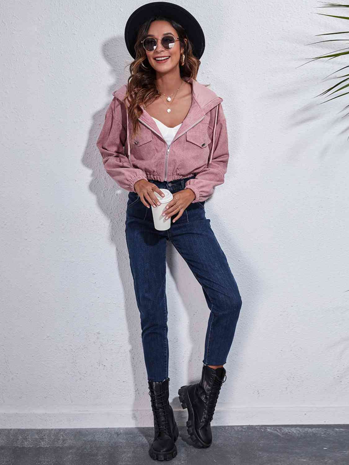 *APP EXCLUSIVE* Drawstring Hooded Zip Up Jacket with Pockets