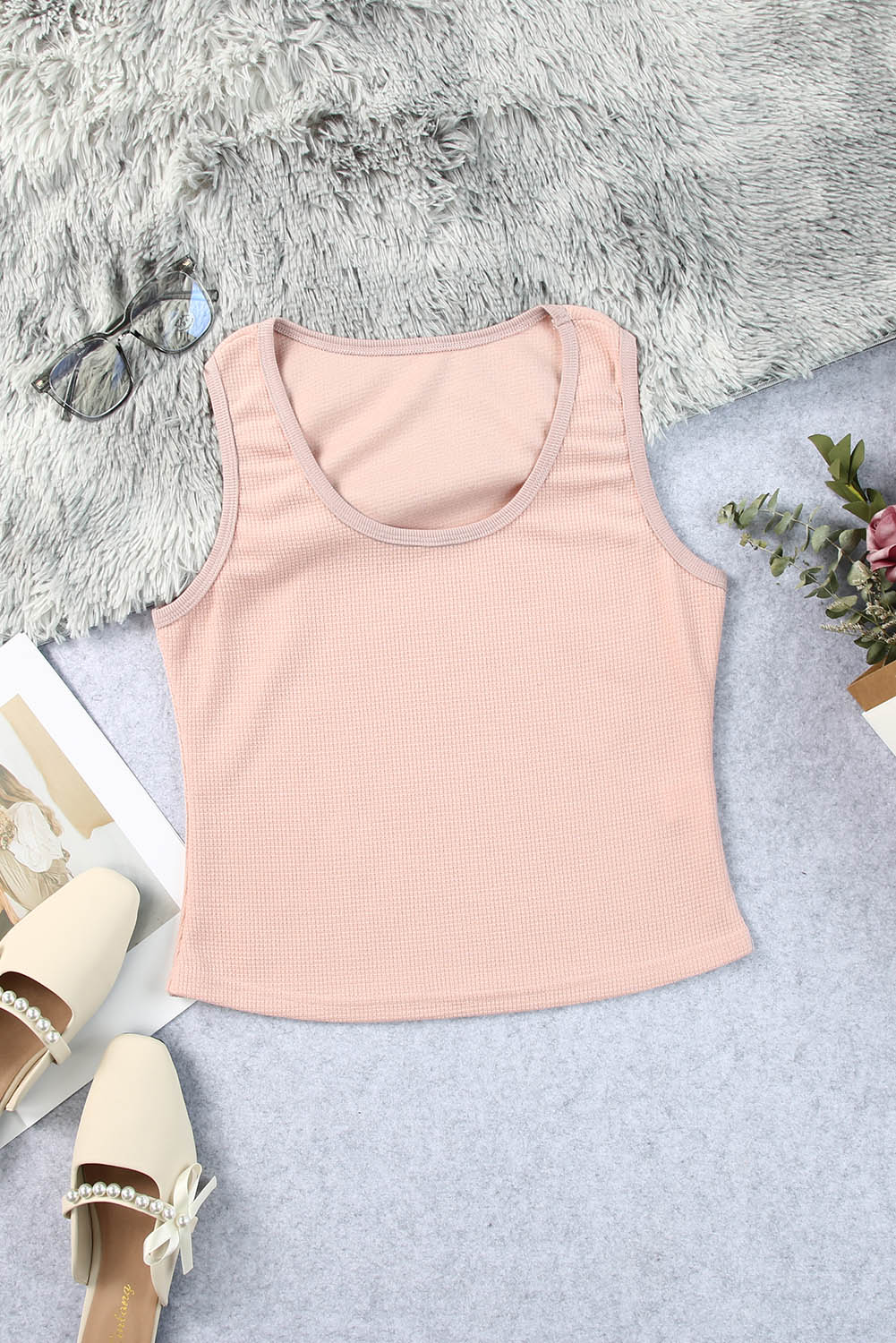 *App Exclusive* Waffle-Knit Scoop Neck Tank Top