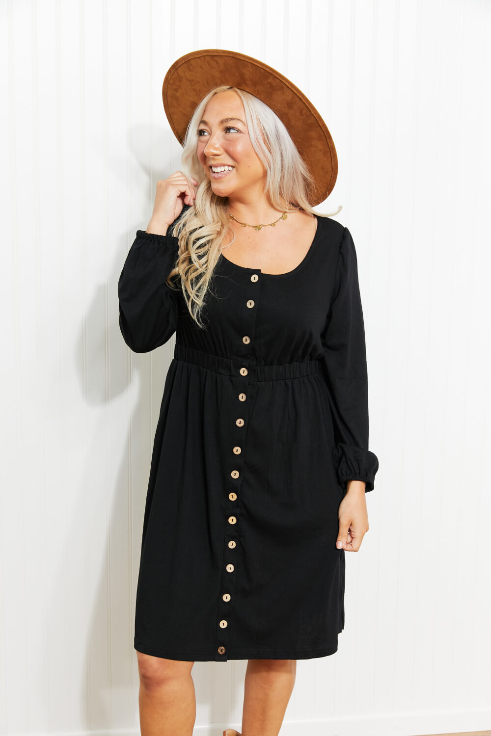 *App Exclusive* Scoop Neck Empire Waist Long Sleeve Mini Dress