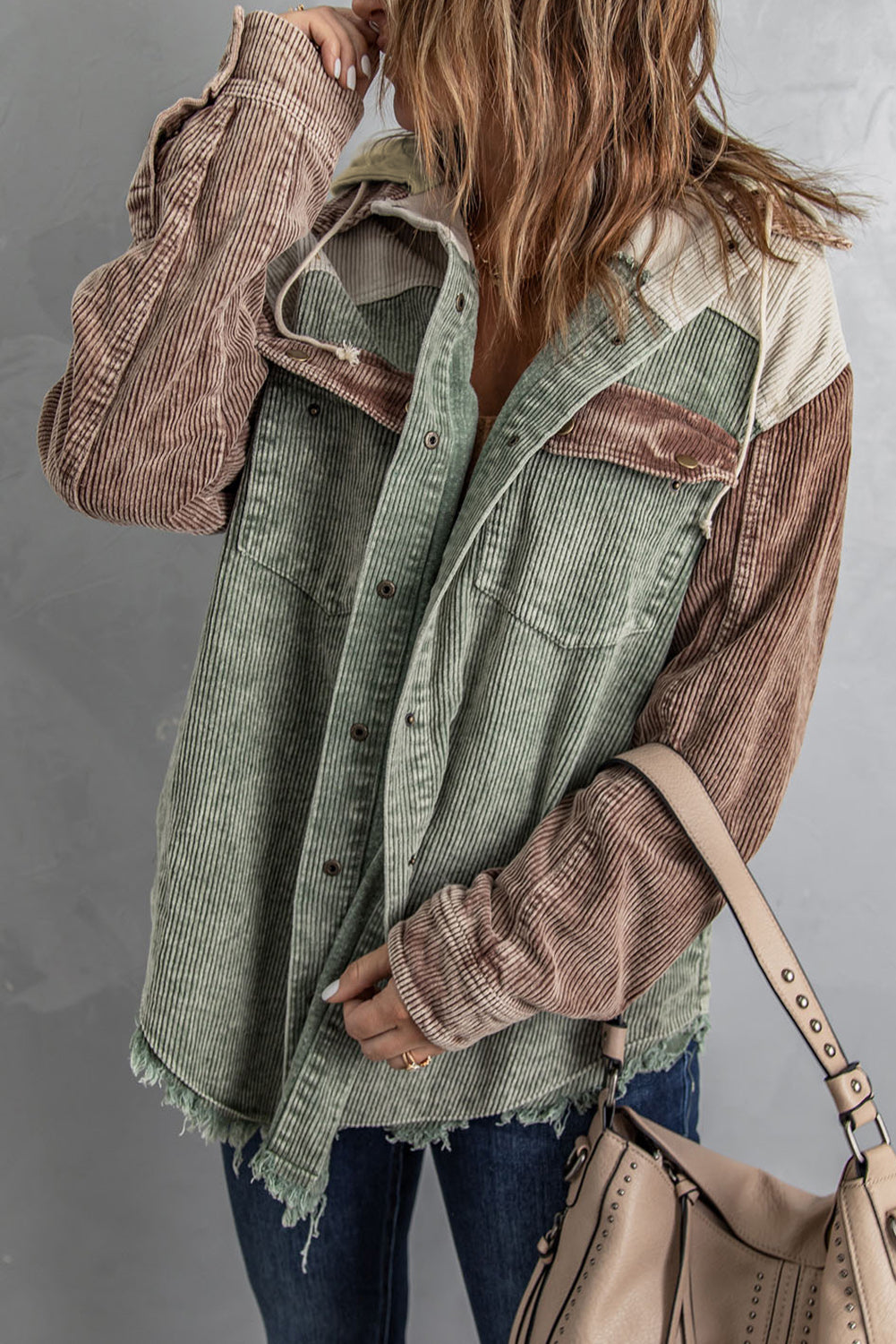 *App Exclusive* Snap Front Hooded Corduroy Shacket