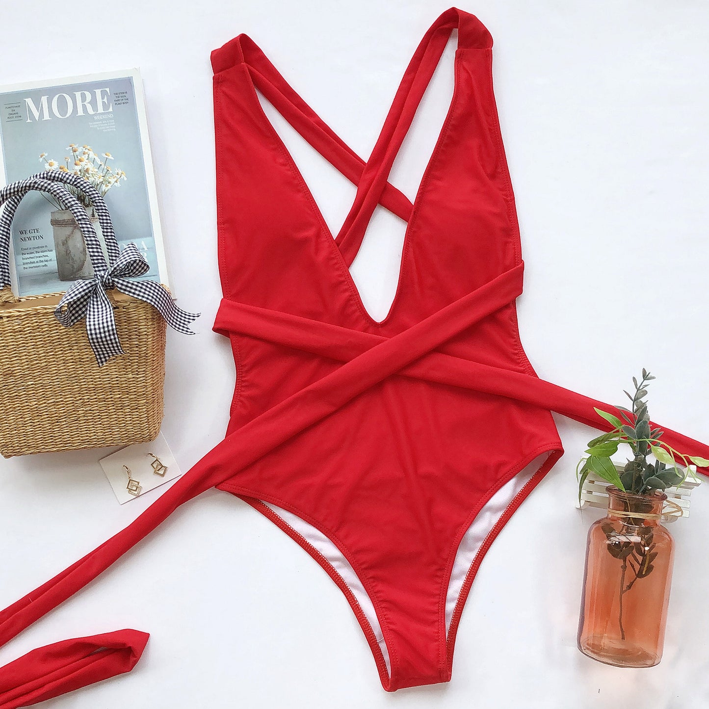 *APP EXCLUSIVE* Halter Neck Deep V One-Piece Swimsuit