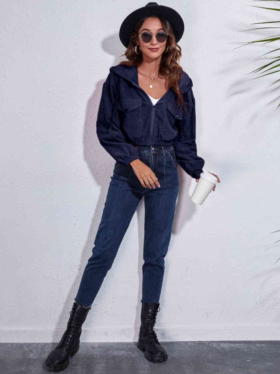 *APP EXCLUSIVE* Drawstring Hooded Zip Up Jacket with Pockets