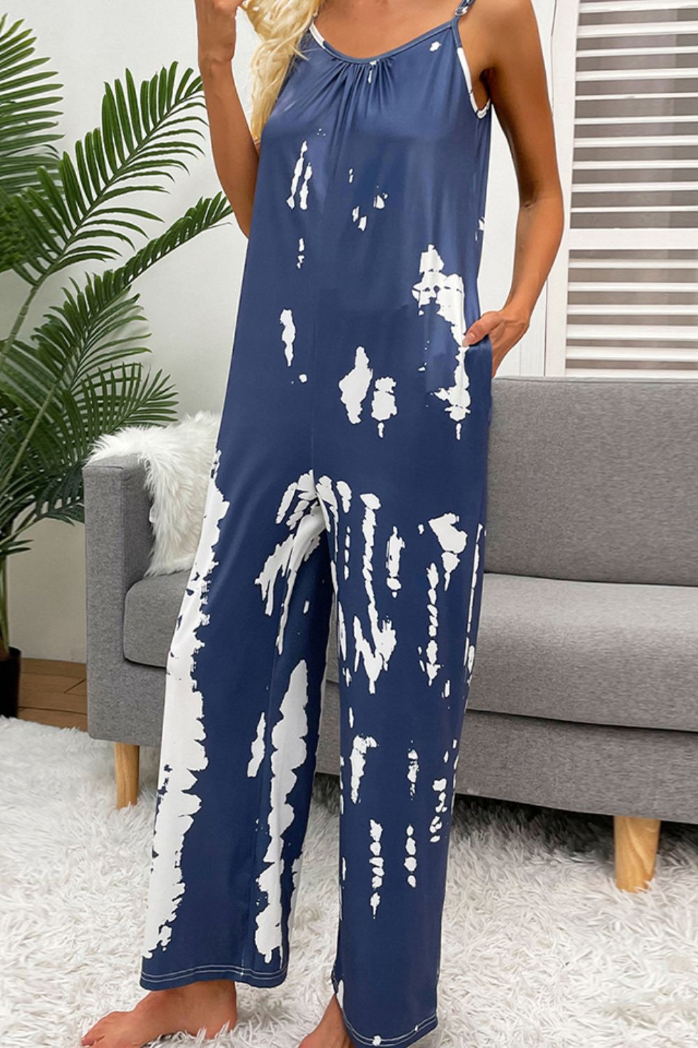 *App Exclusive* Tiedye Spaghetti Strap Jumpsuit with Pockets