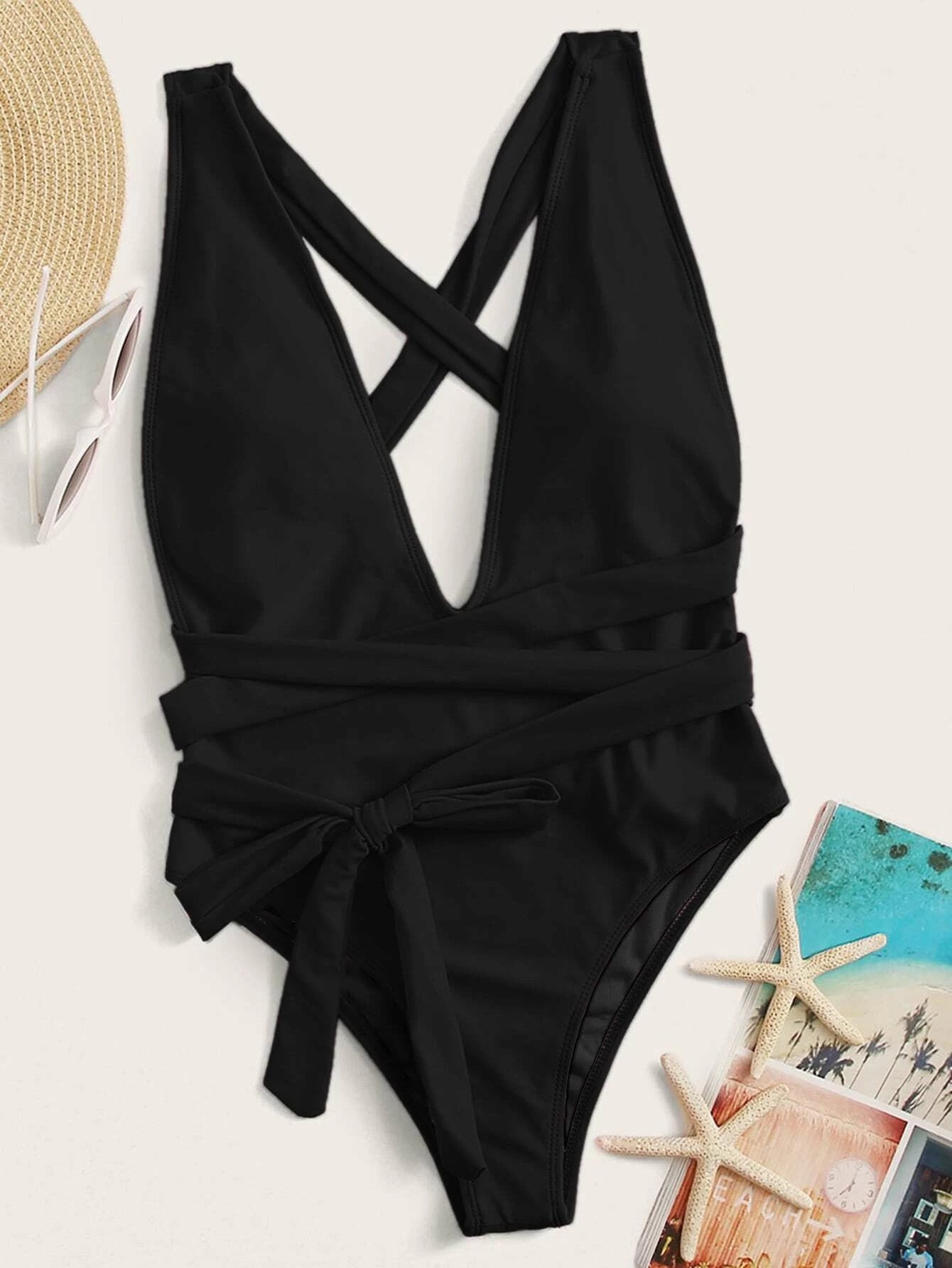 *APP EXCLUSIVE* Halter Neck Deep V One-Piece Swimsuit