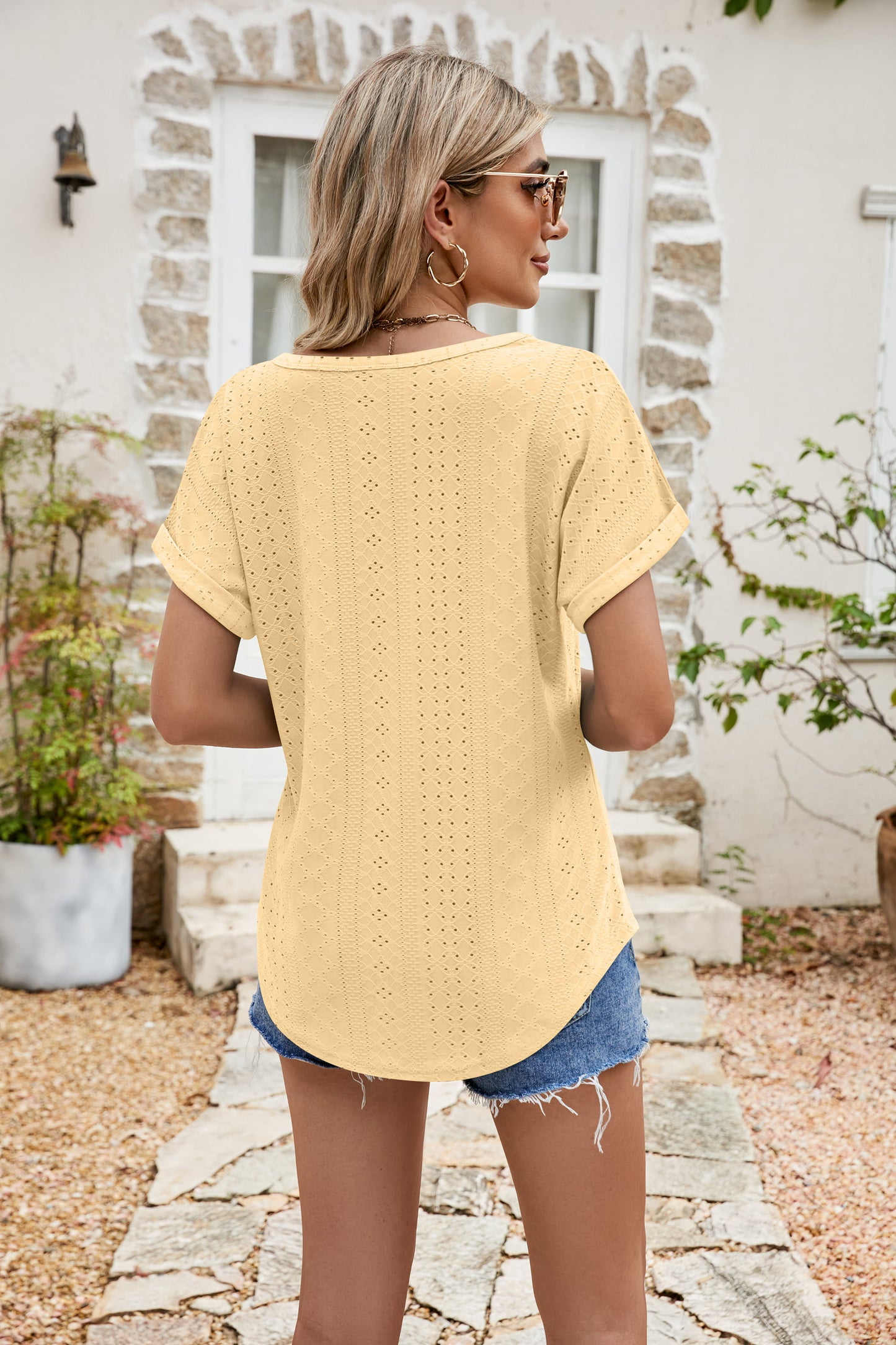 * APP EXCLUSIVE* Eyelet Short Sleeve Top