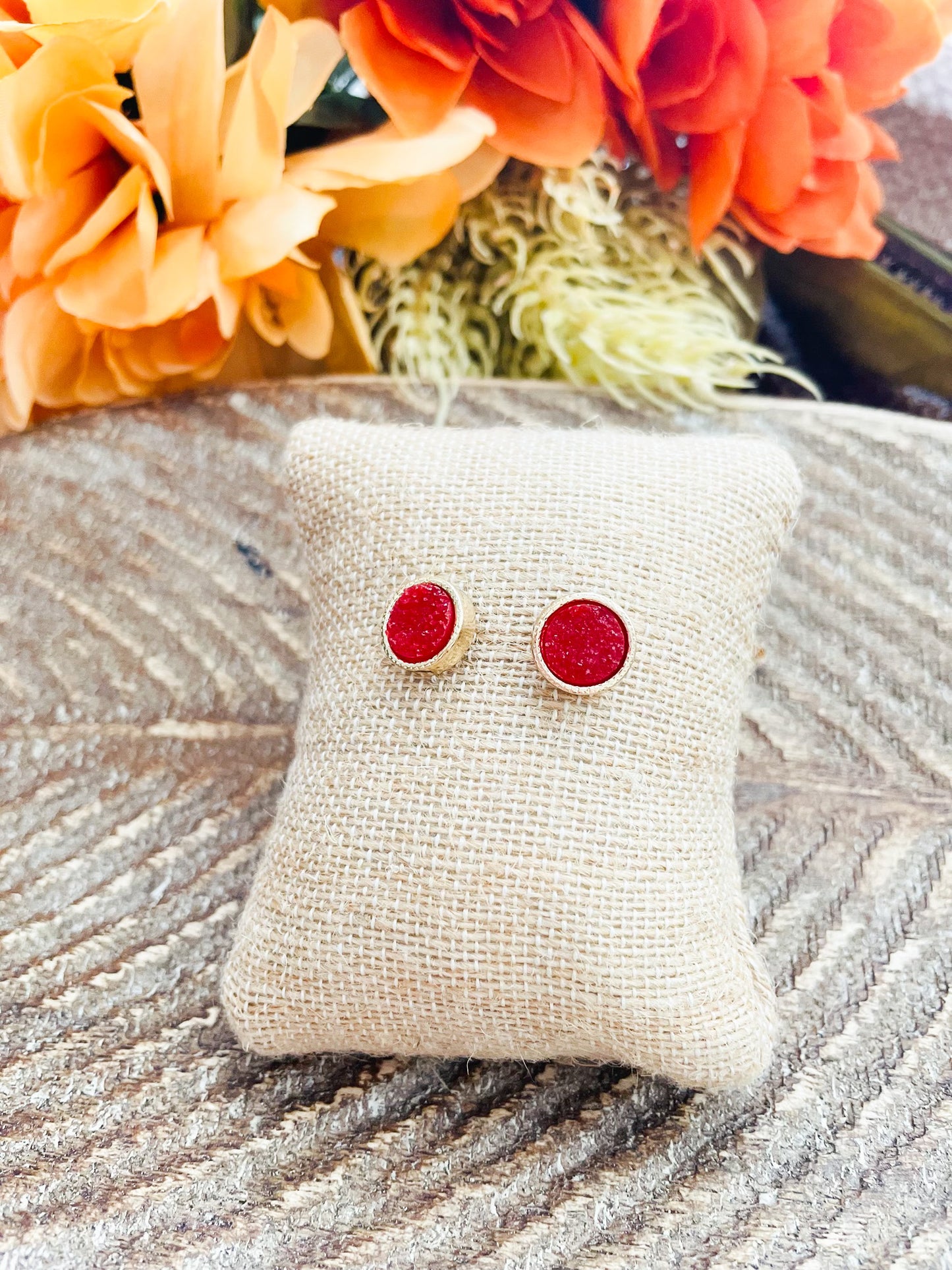 Burgundy Druzy Studs