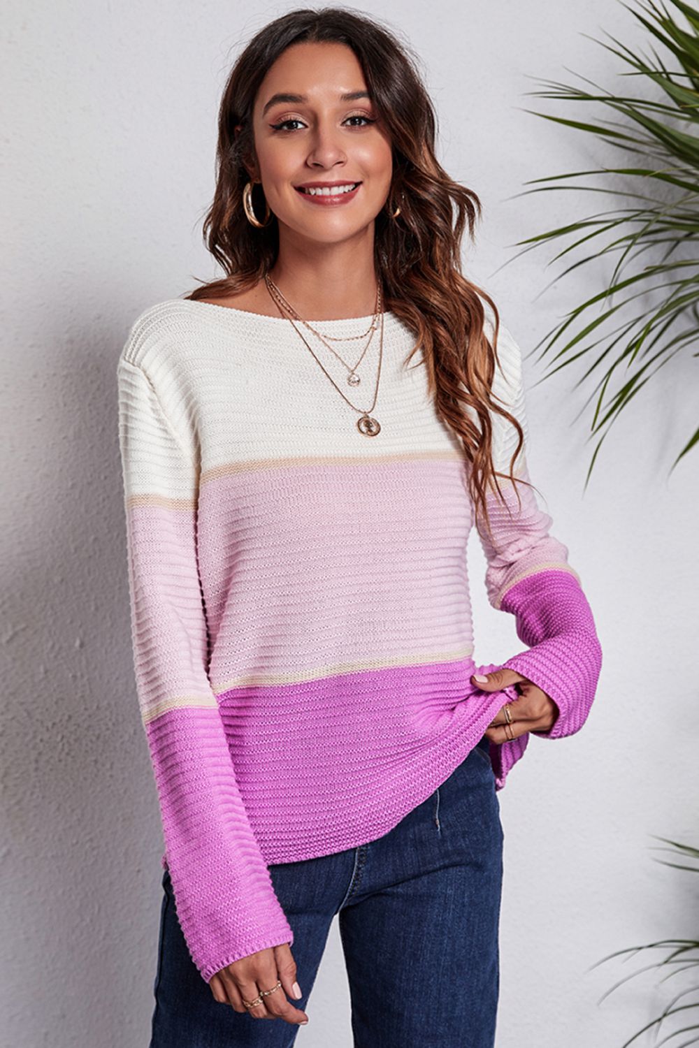 *APP EXCLUSIVE* Colorblock Horizontal Ribbing Sweater
