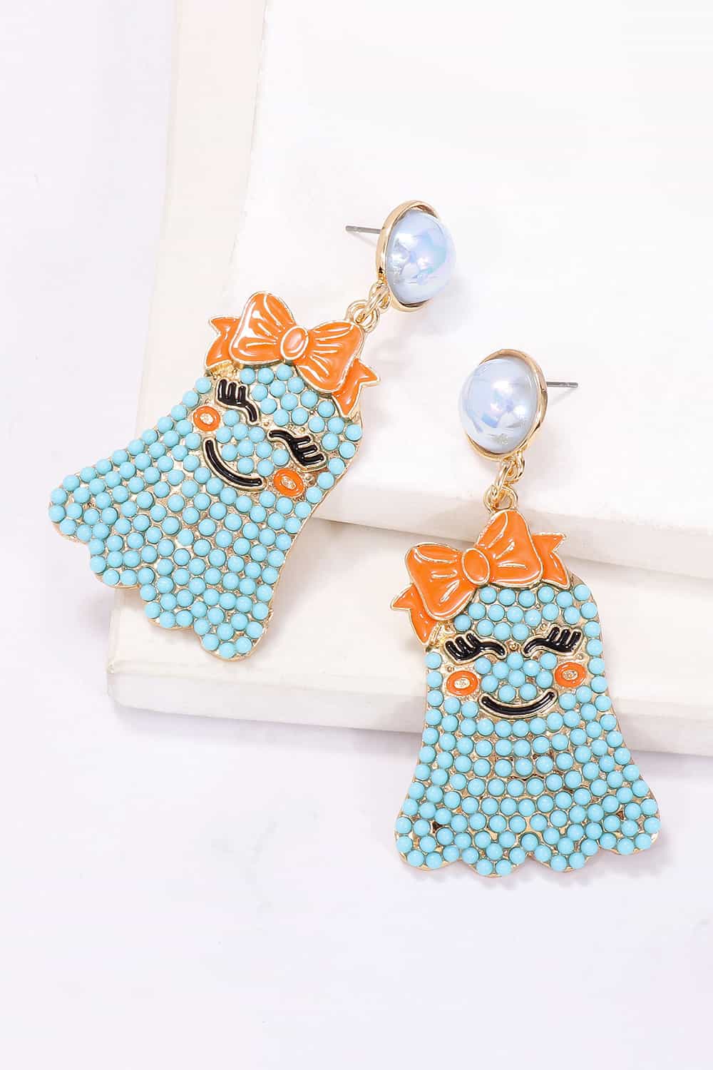 *APP EXCLUSIVE* Smiling Ghost Shape Synthetic Pearl Earrings