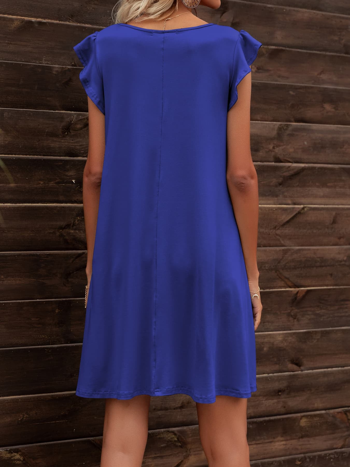 *APP EXCLUSIVE* Round Neck Flutter Sleeve Dress with Pockets