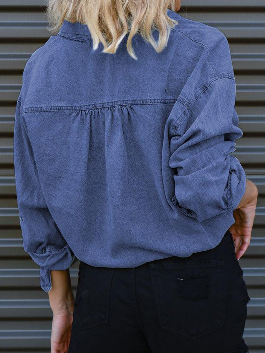*APP EXCLUSIVE* Chambray Drawstring Denim Top