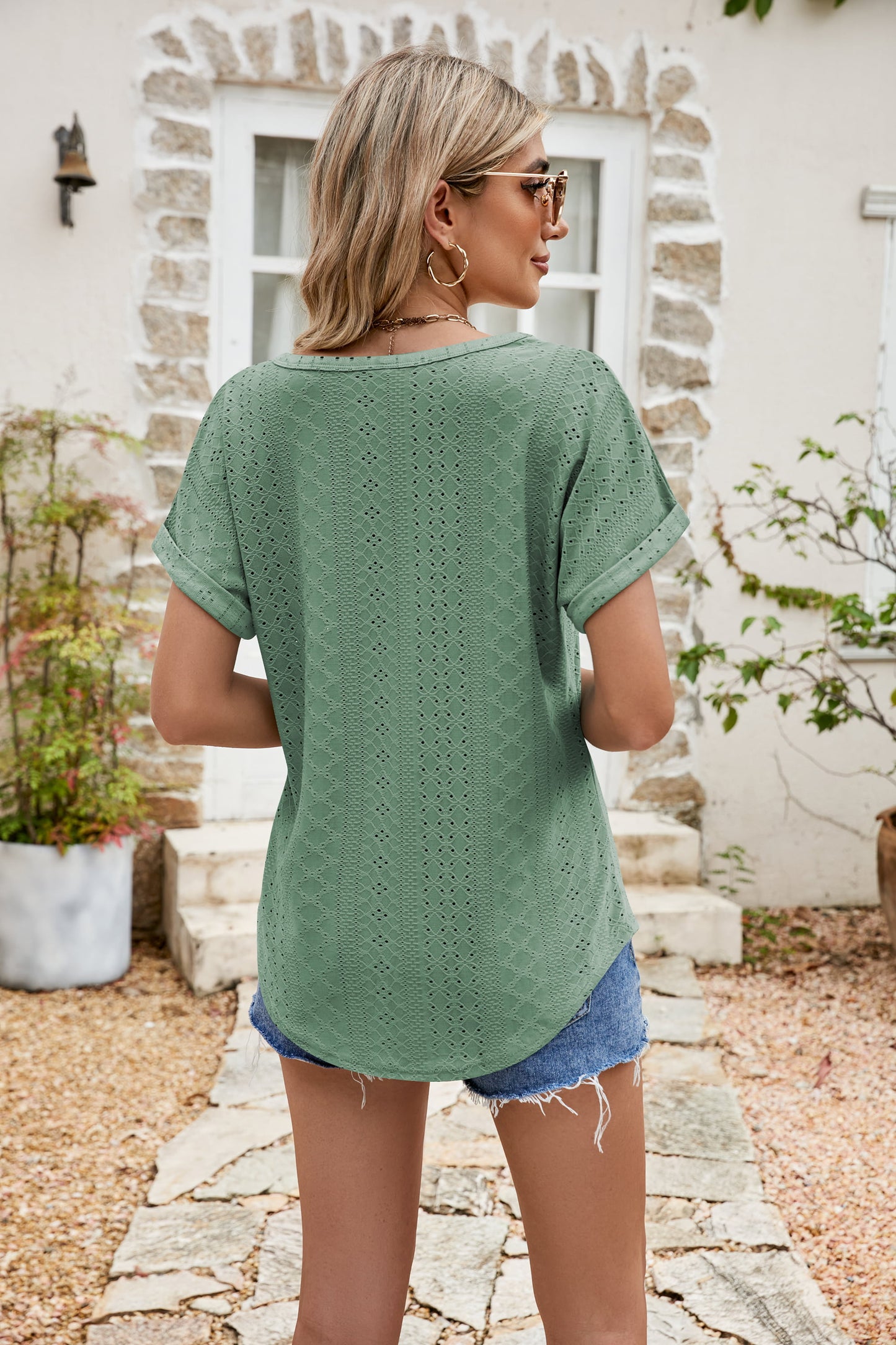 * APP EXCLUSIVE* Eyelet Short Sleeve Top