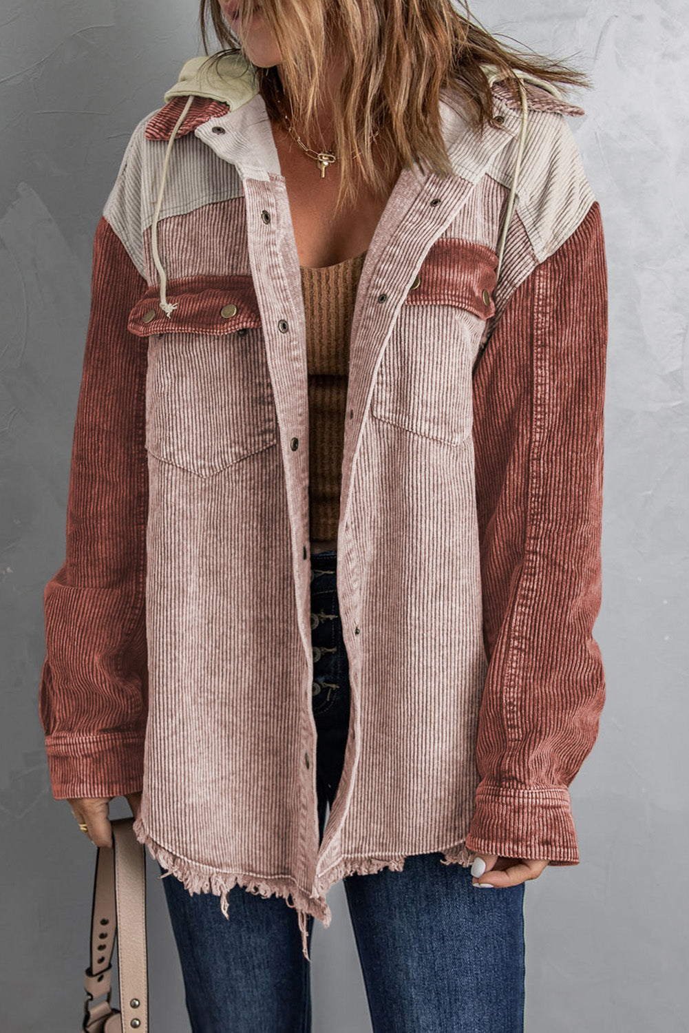 *App Exclusive* Snap Front Hooded Corduroy Shacket