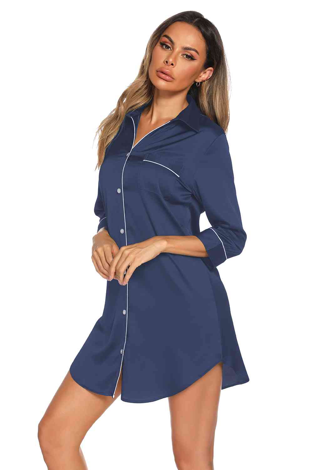 *APP EXCLUSIVE* Button Up Collared Neck Night Dress with Pocket