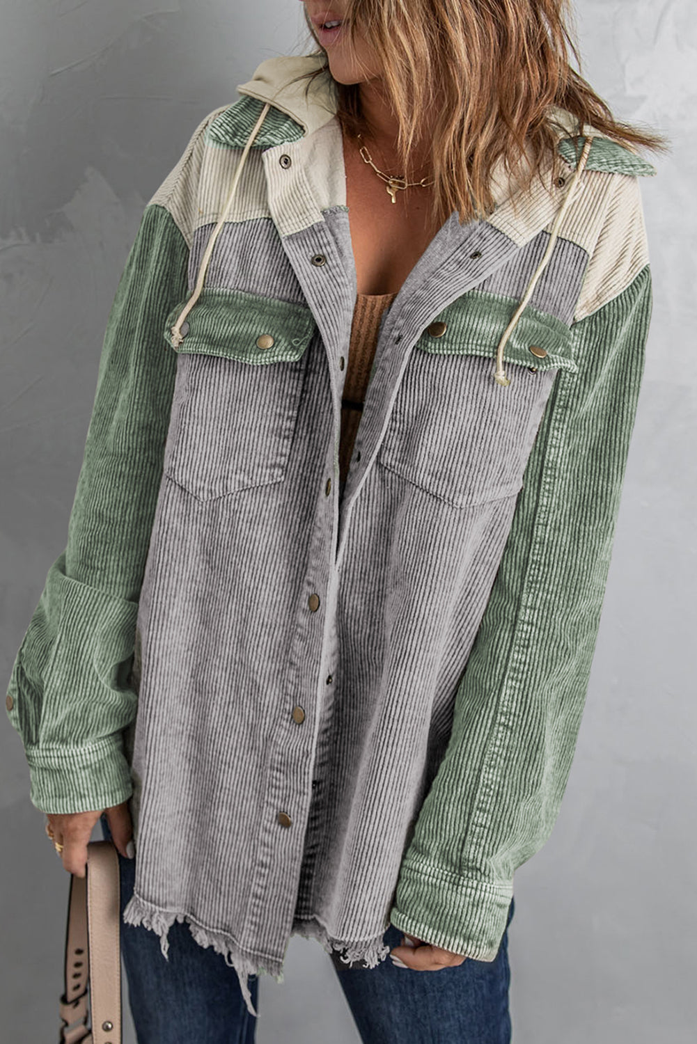 *App Exclusive* Snap Front Hooded Corduroy Shacket