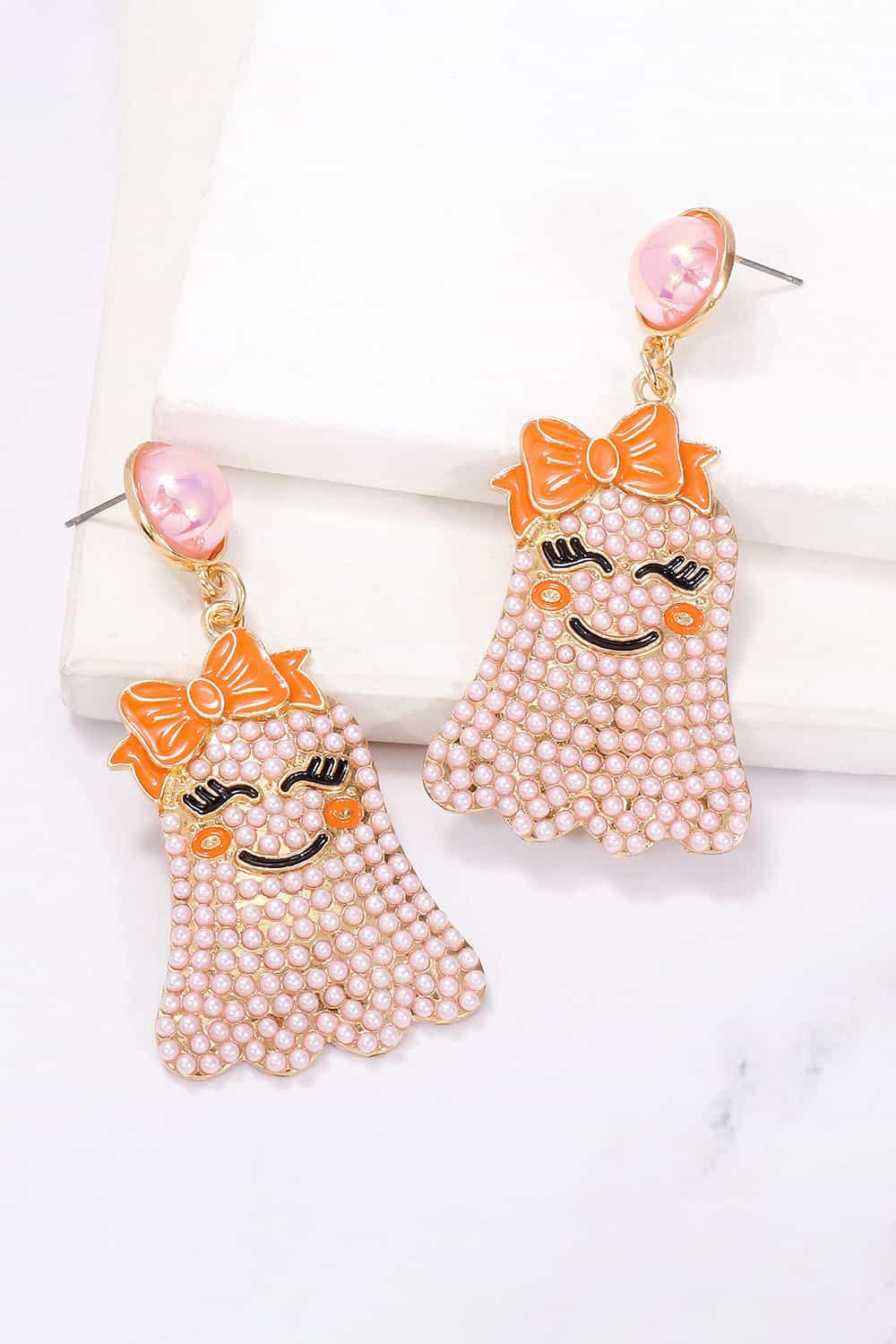 *APP EXCLUSIVE* Smiling Ghost Shape Synthetic Pearl Earrings