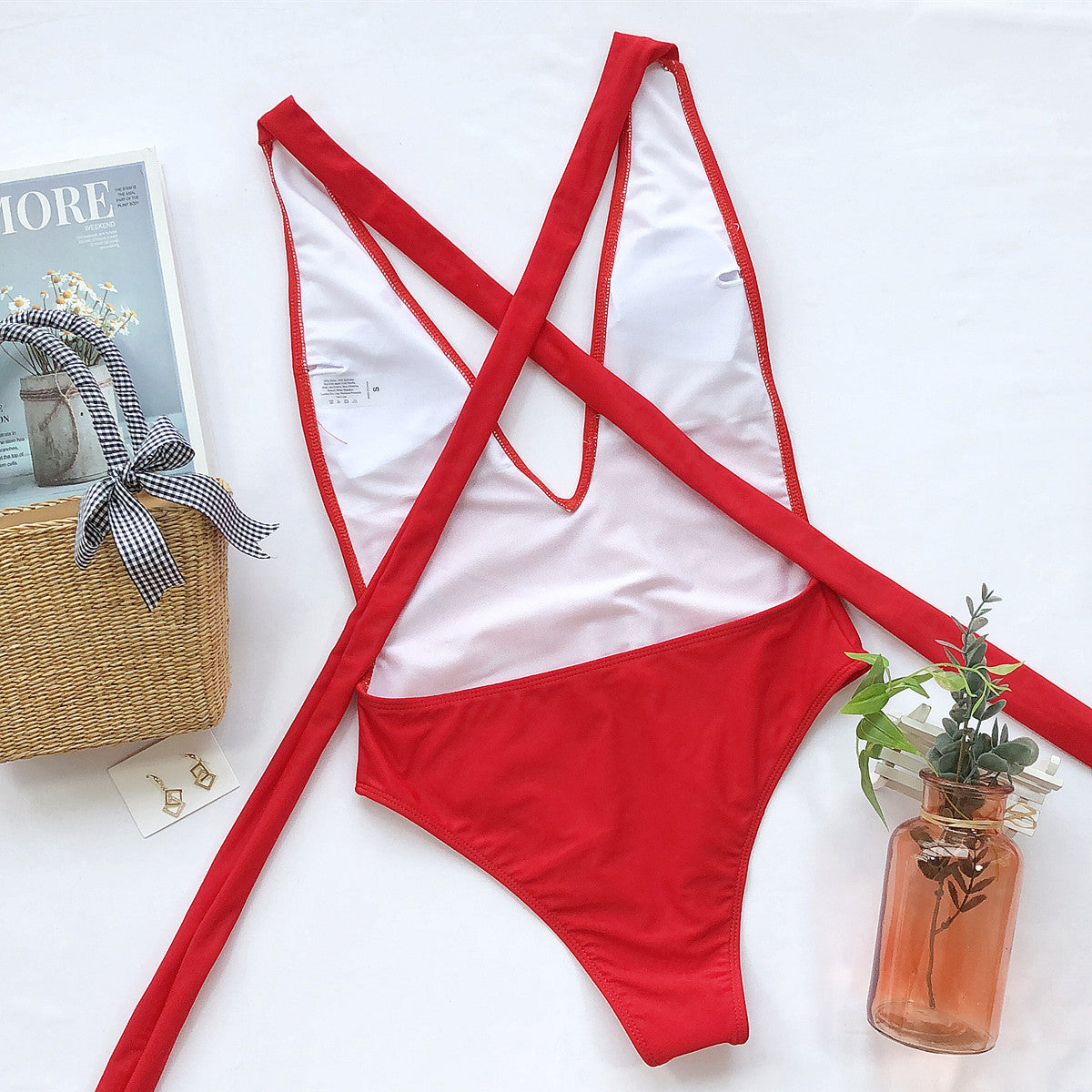 *APP EXCLUSIVE* Halter Neck Deep V One-Piece Swimsuit