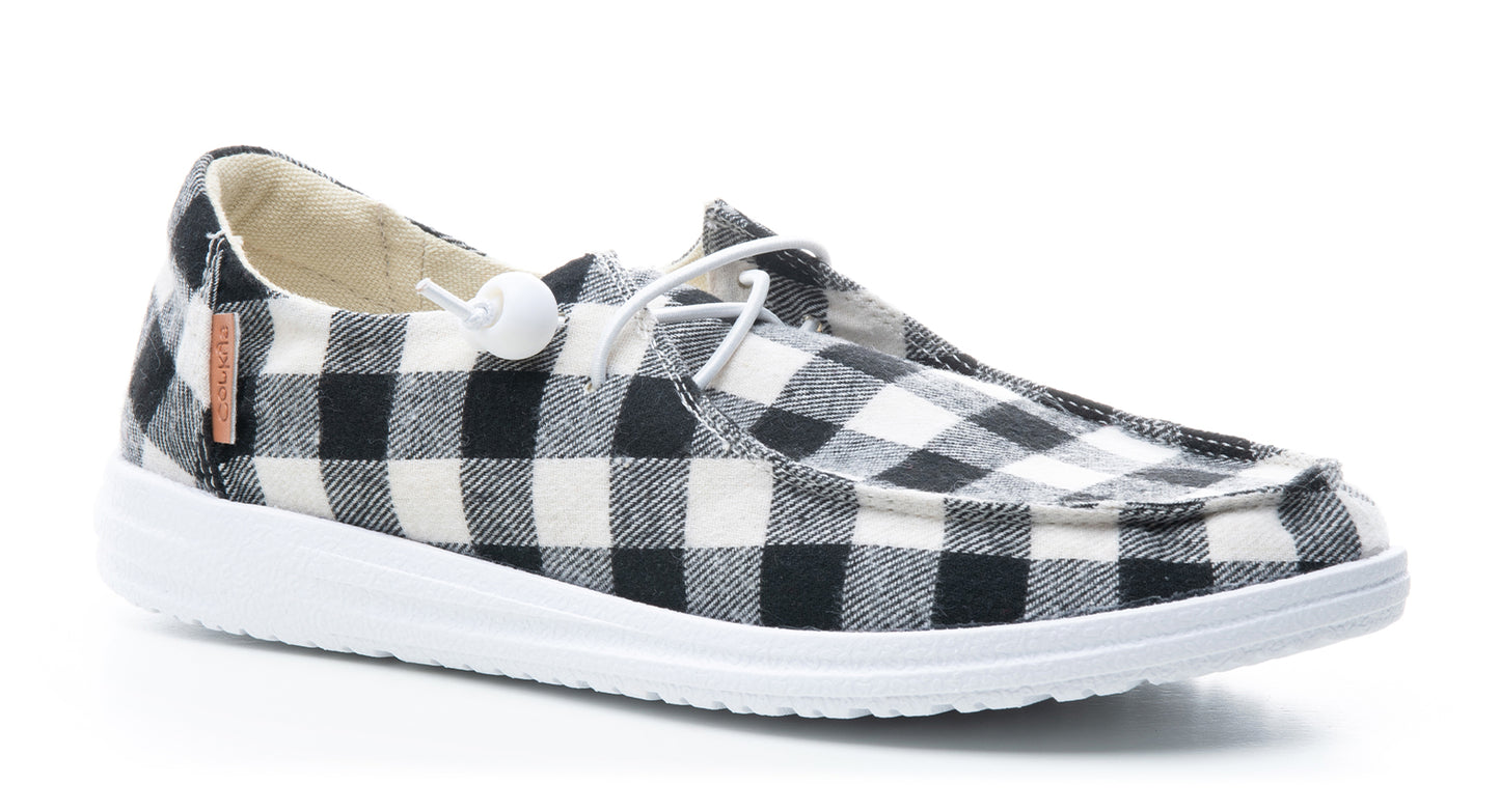 Hey Girl Black and White Buffalo Plaid Kayak Shoes