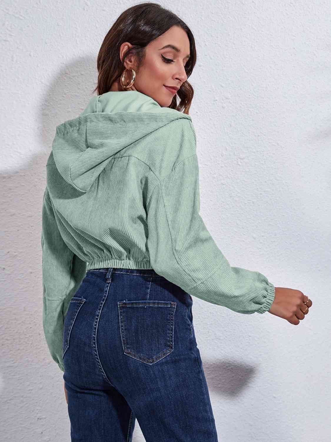 *APP EXCLUSIVE* Drawstring Hooded Zip Up Jacket with Pockets