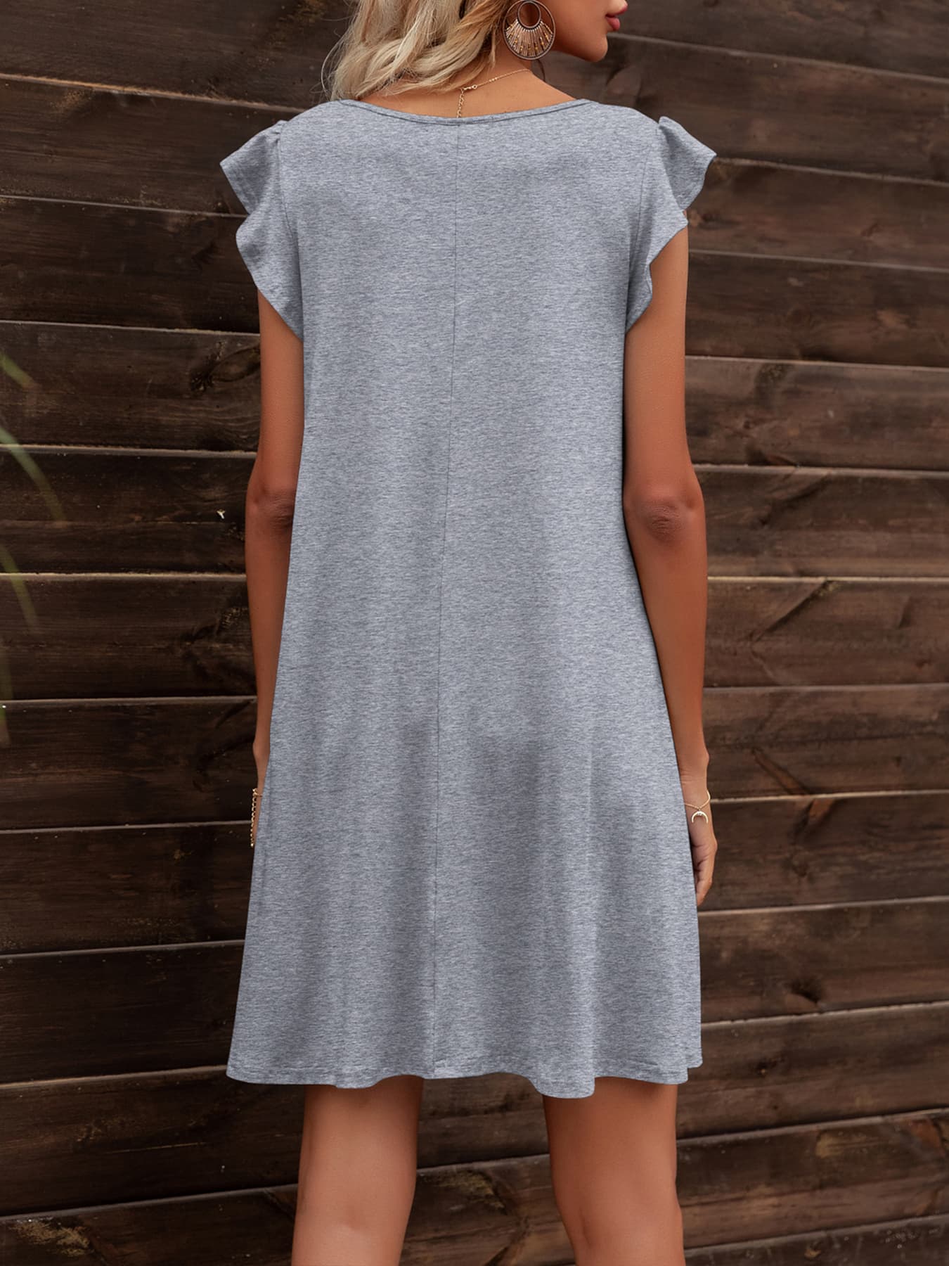 *APP EXCLUSIVE* Round Neck Flutter Sleeve Dress with Pockets
